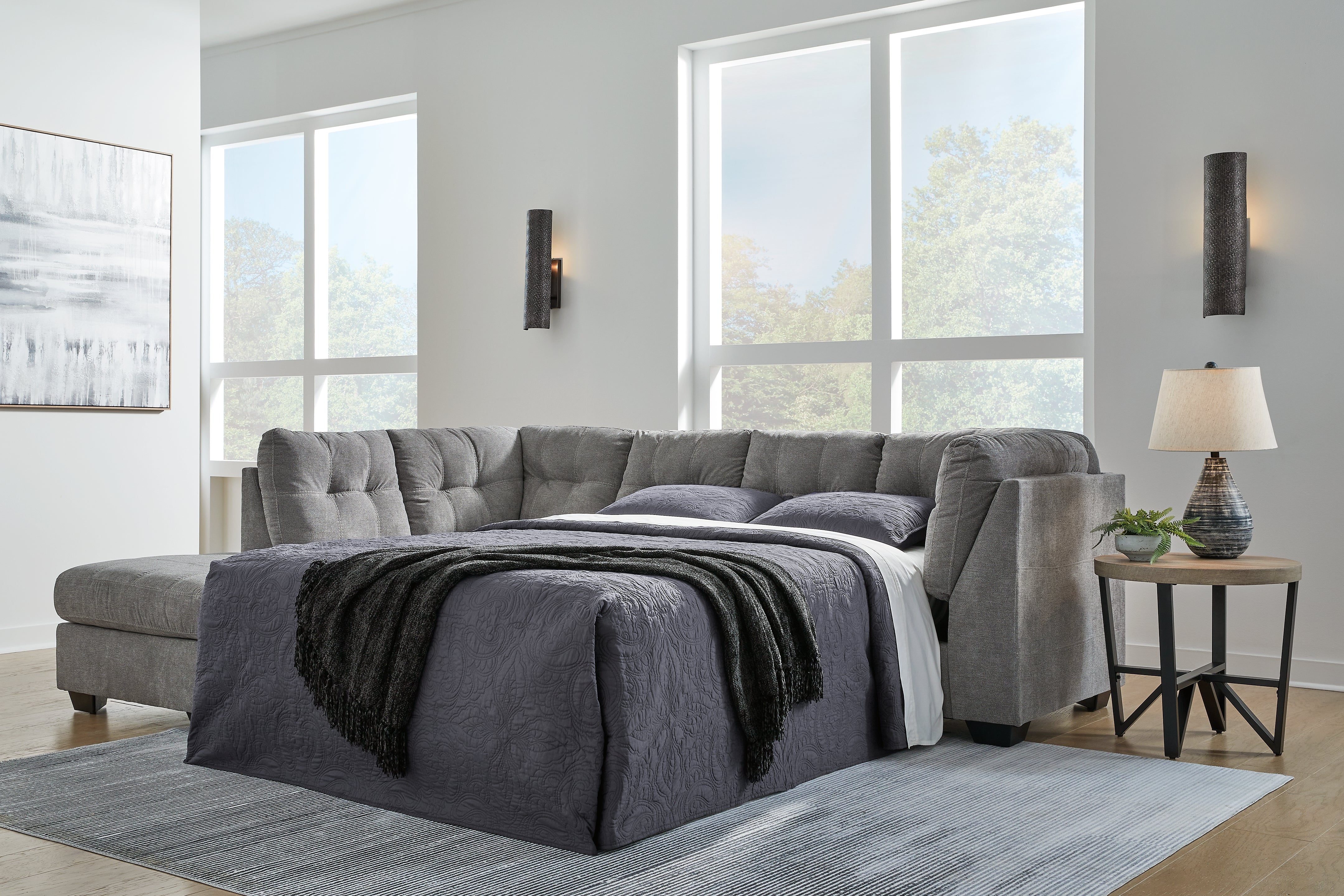 Warmstead Furniture - Ashley Furniture - Marleton Sectional - RAF 2-Piece Sleeper Sectional with Chaise / Gray - 55305S3