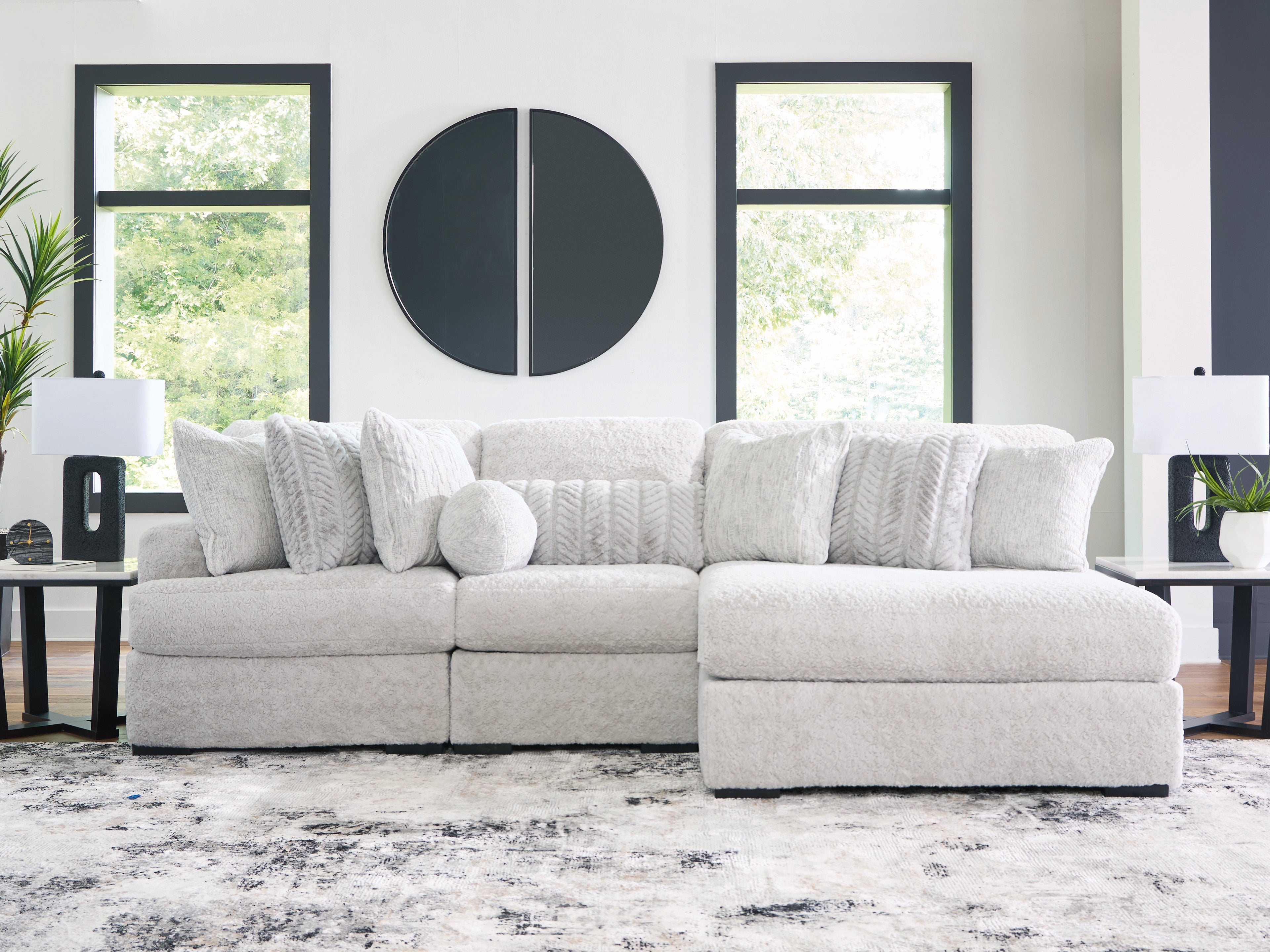 Warmstead Furniture - Ashley Furniture - Cuddle Plush Sectional - RAF 3-Piece Sectional with Chaise / Arctic - PC59106S1