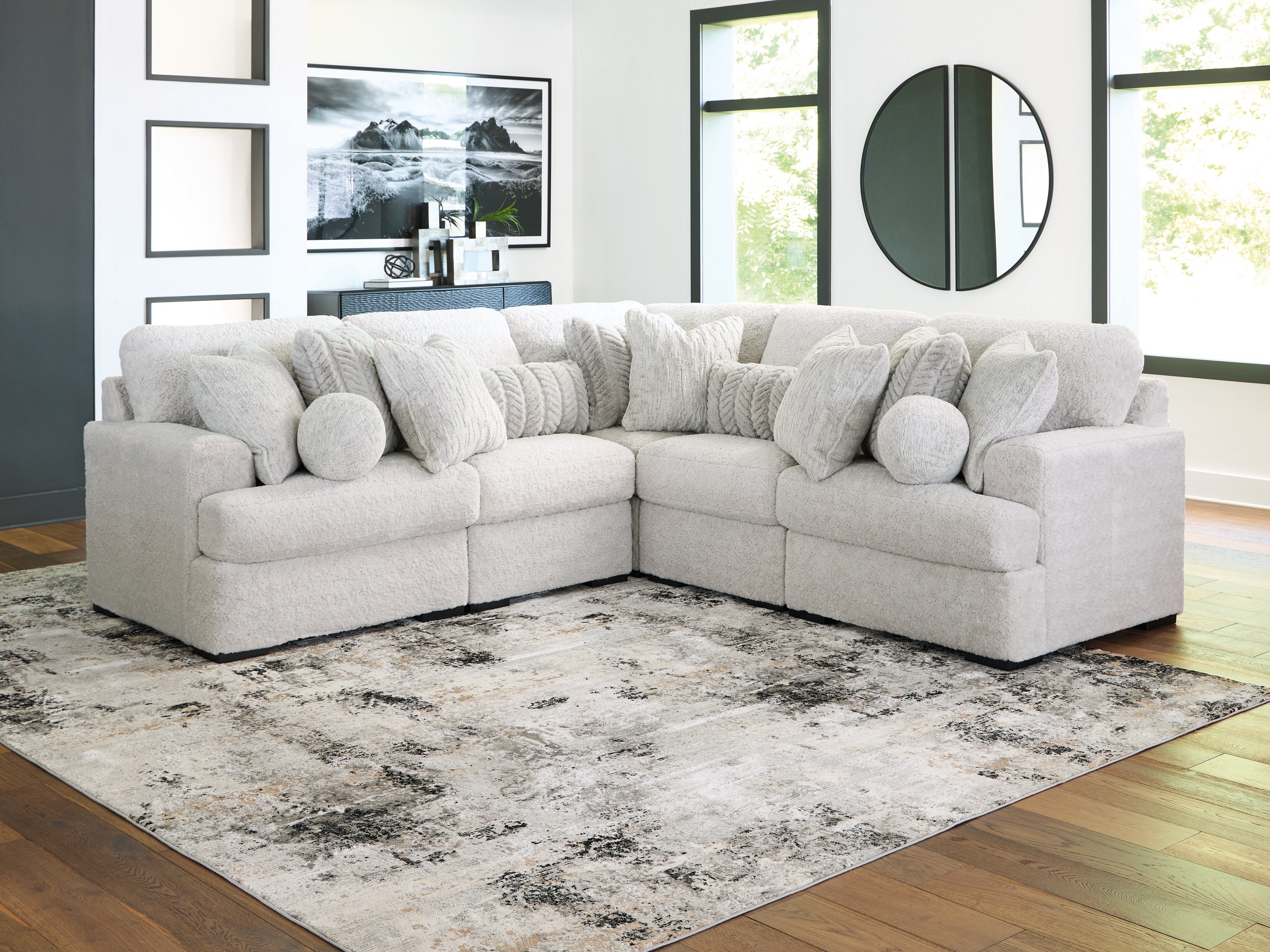 Warmstead Furniture - Ashley Furniture - Cuddle Plush Sectional - RAF 5-Piece Sectional / Arctic - PC59106S2