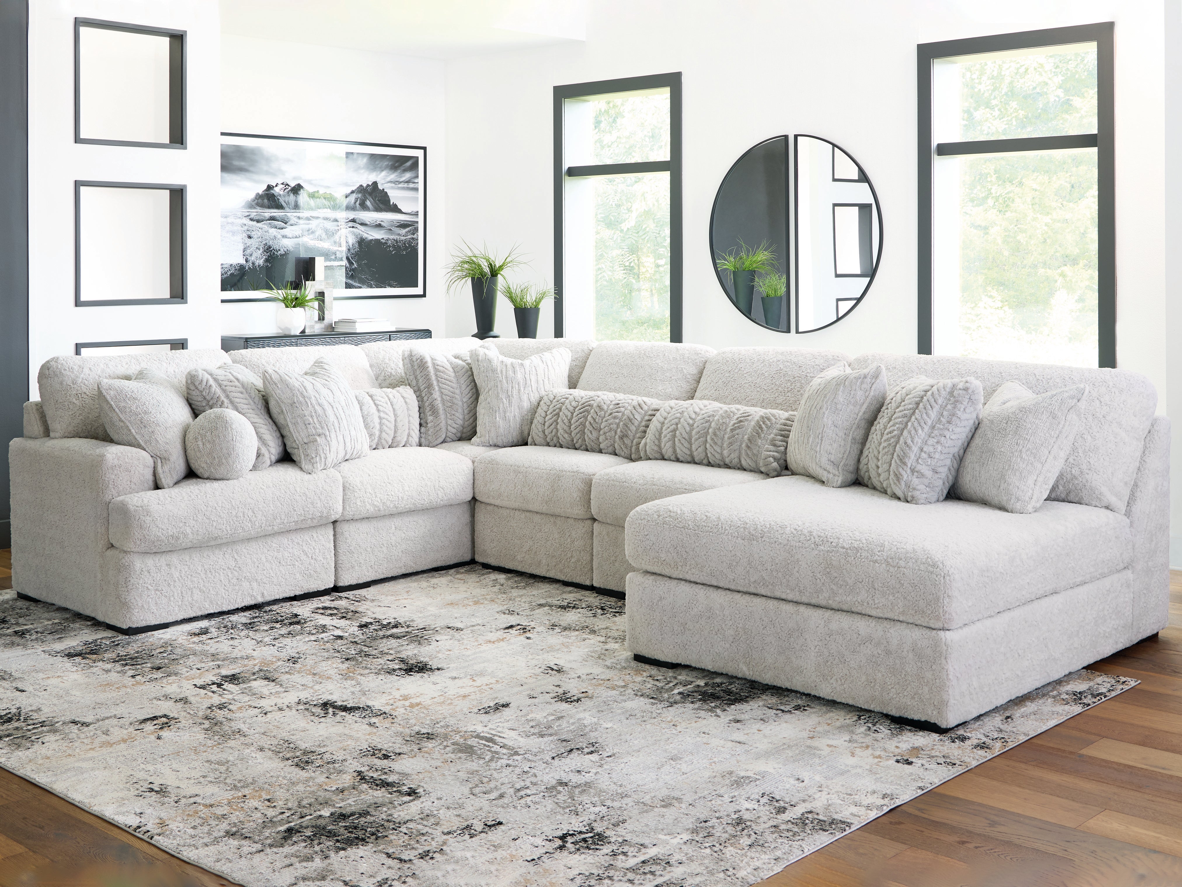 Warmstead Furniture - Ashley Furniture - Cuddle Plush Sectional - RAF 6-Piece Sectional with Chaise / Arctic - PC59106S3