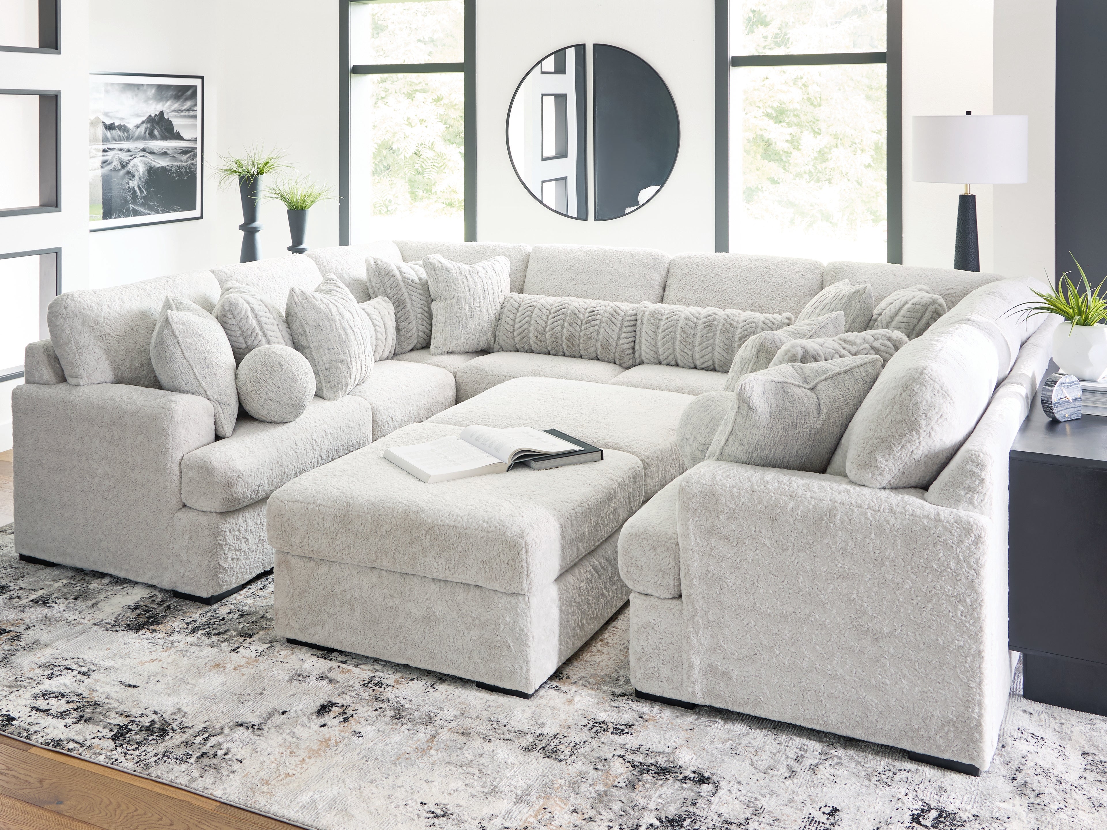 Warmstead Furniture - Ashley Furniture - Cuddle Plush Sectional - RAF 10-Piece Sectional / Arctic - PC59106S10
