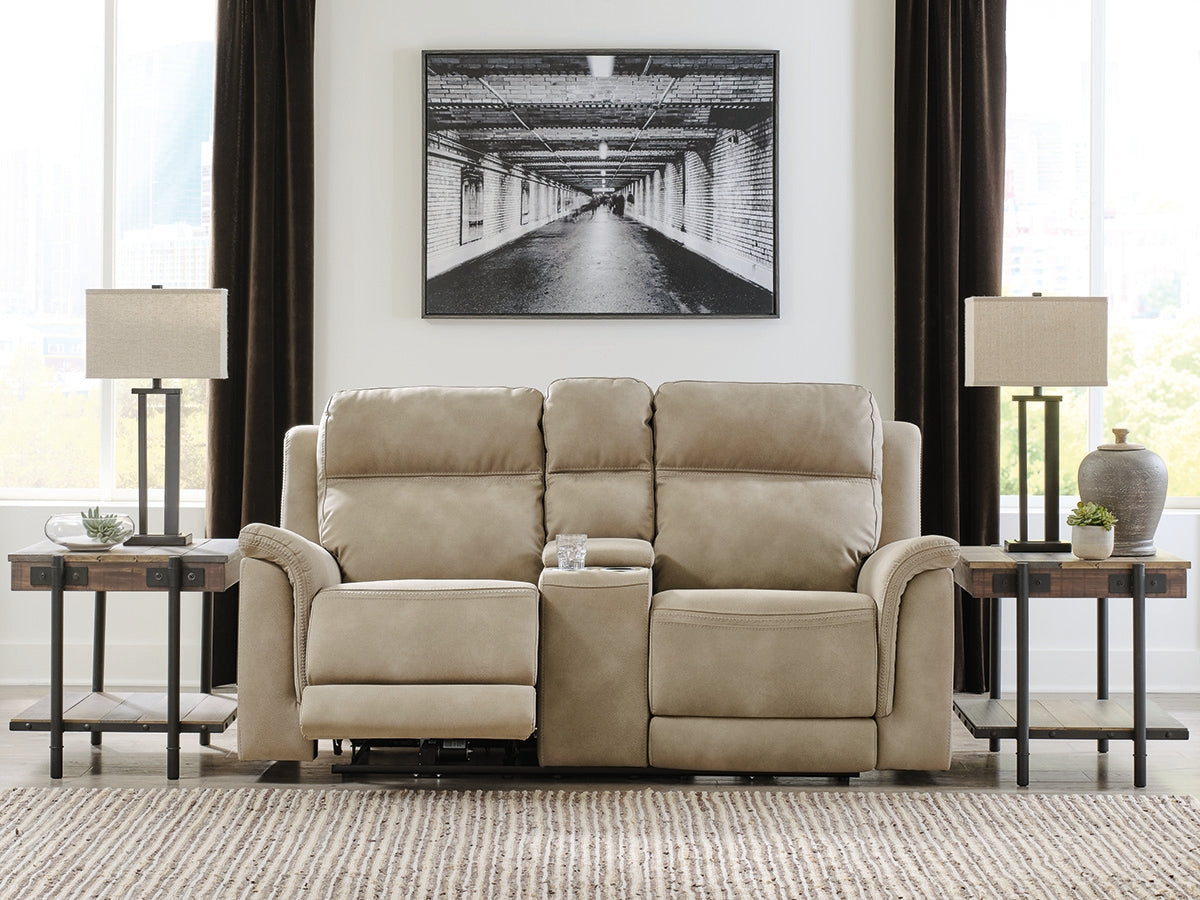 Warmstead Furniture - Ashley Furniture - Next-Gen DuraPella Living Room - PWR REC Loveseat/CON/ADJ HDRST / Sand - 5930218