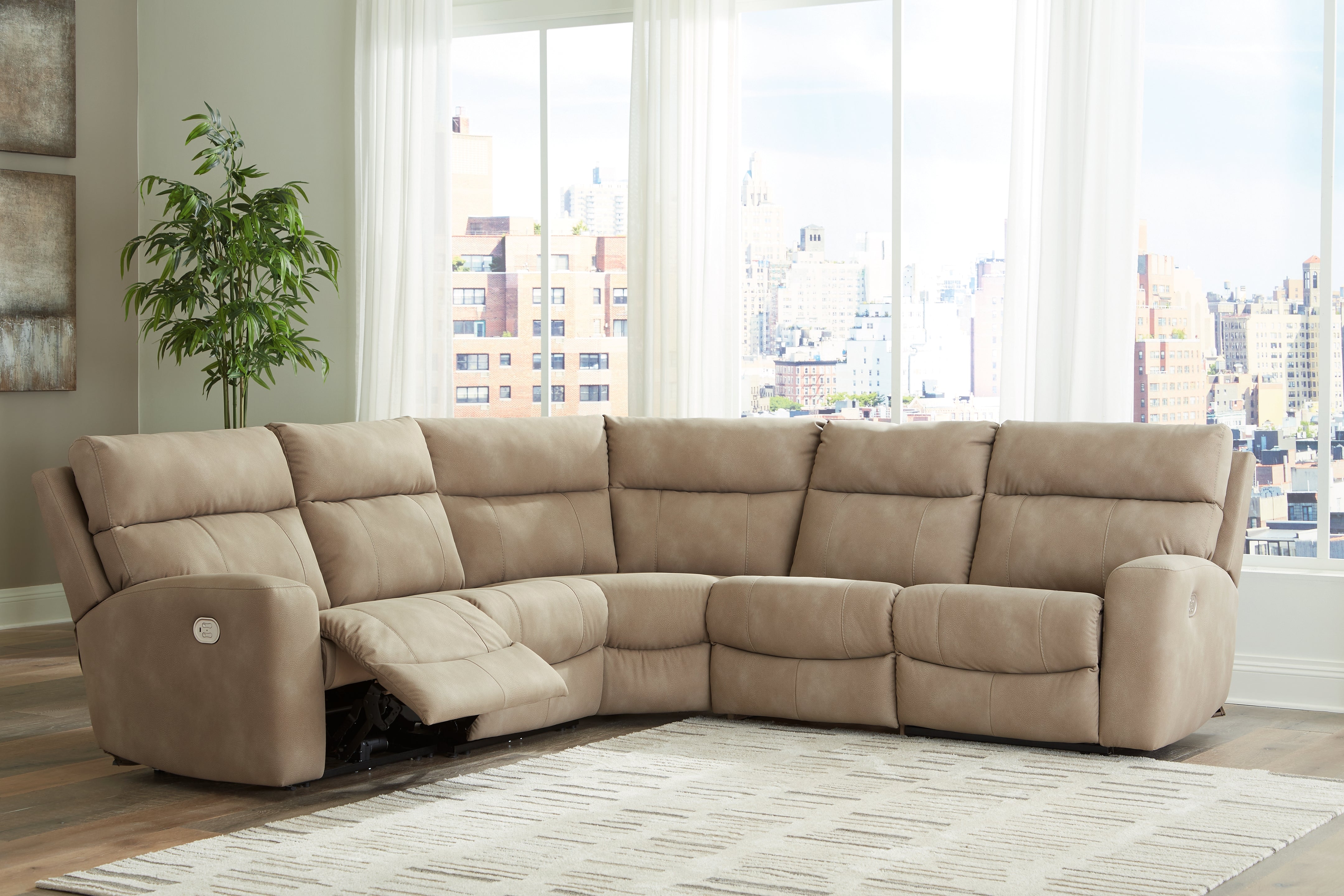 Warmstead Furniture - Ashley Furniture - Next-Gen DuraPella Sectional - 5-Piece Power Reclining Sectional / Sand - 61004S6