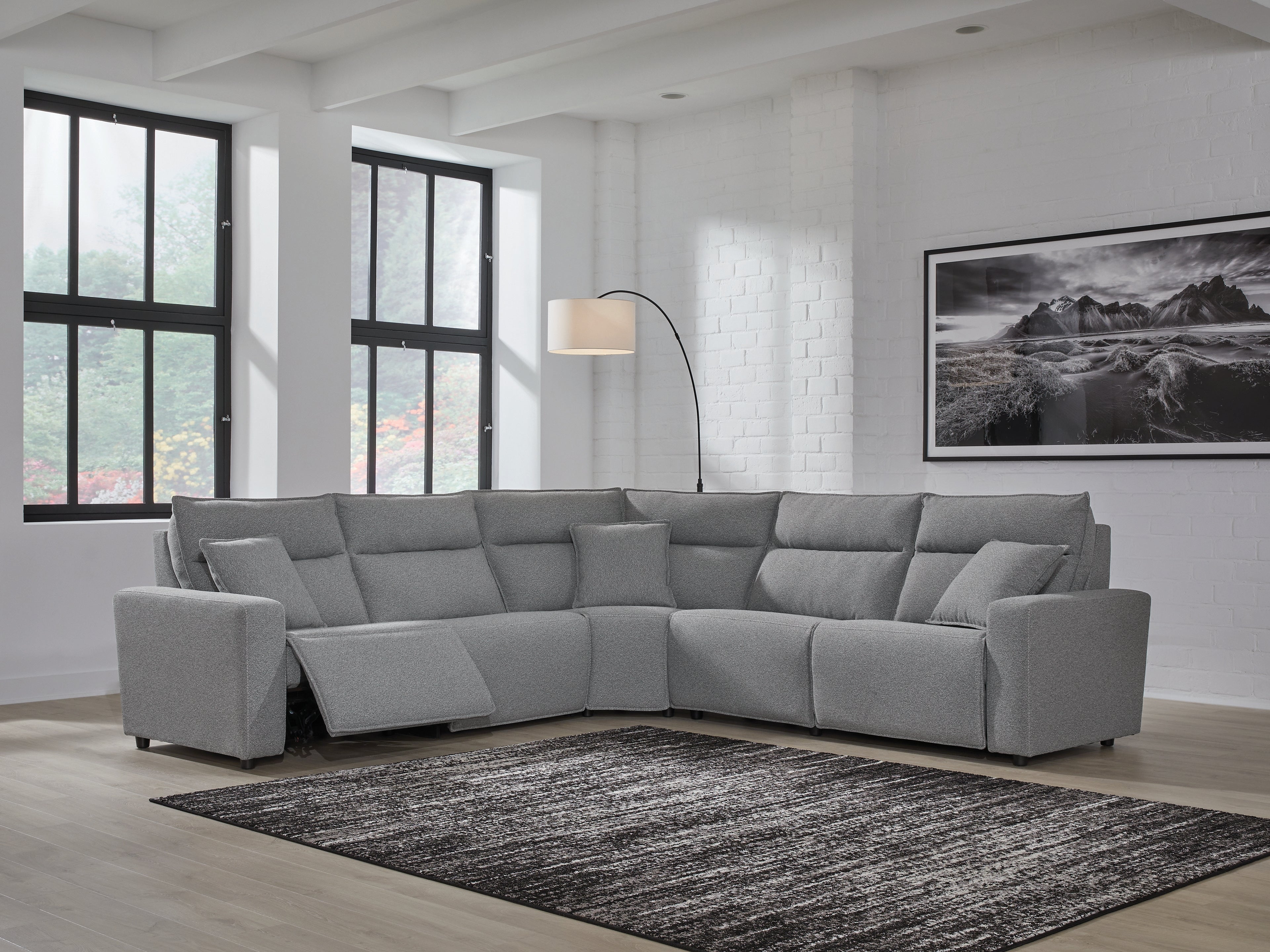 Warmstead Furniture - Ashley Furniture - ModMax II Sectional - 5-Piece Power Reclining Sectional / Salt and Pepper - 65906S8