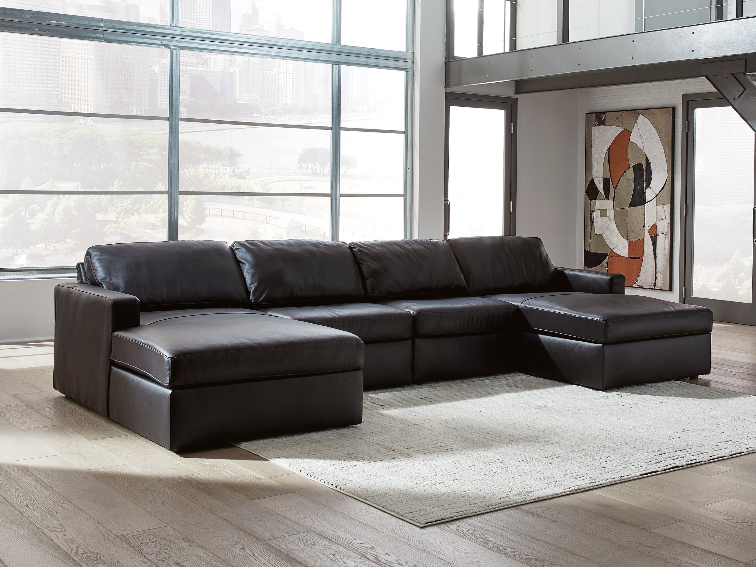 Warmstead Furniture - Ashley Furniture - ModMax II Sectional - RAF 4-Piece Double Chaise Sectional / Black - 74305S19