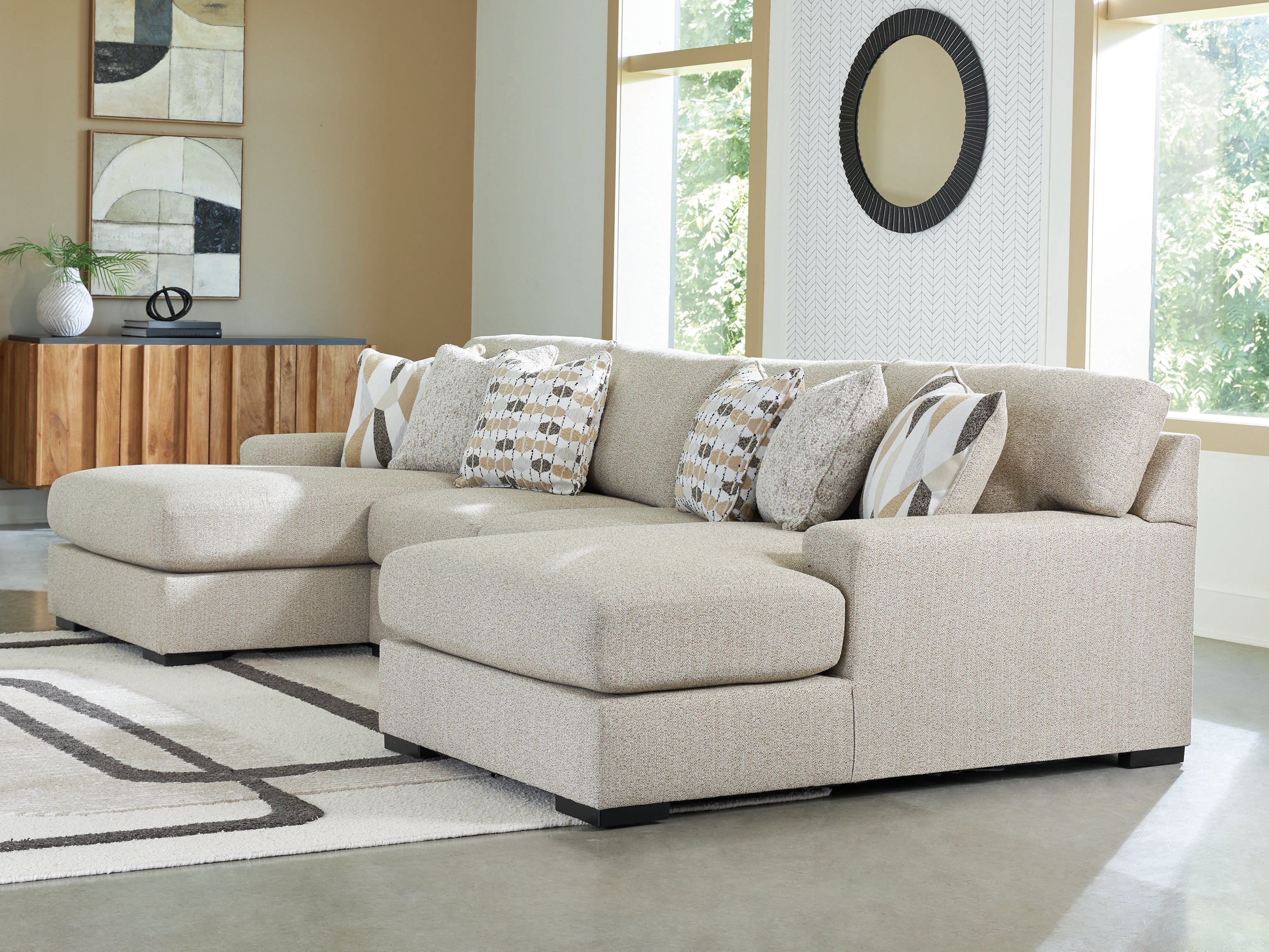 Warmstead Furniture - Ashley Furniture - Laurelgrove Sectional - RAF 3-Piece Double Chaise Sectional / Pebble - 75105S7