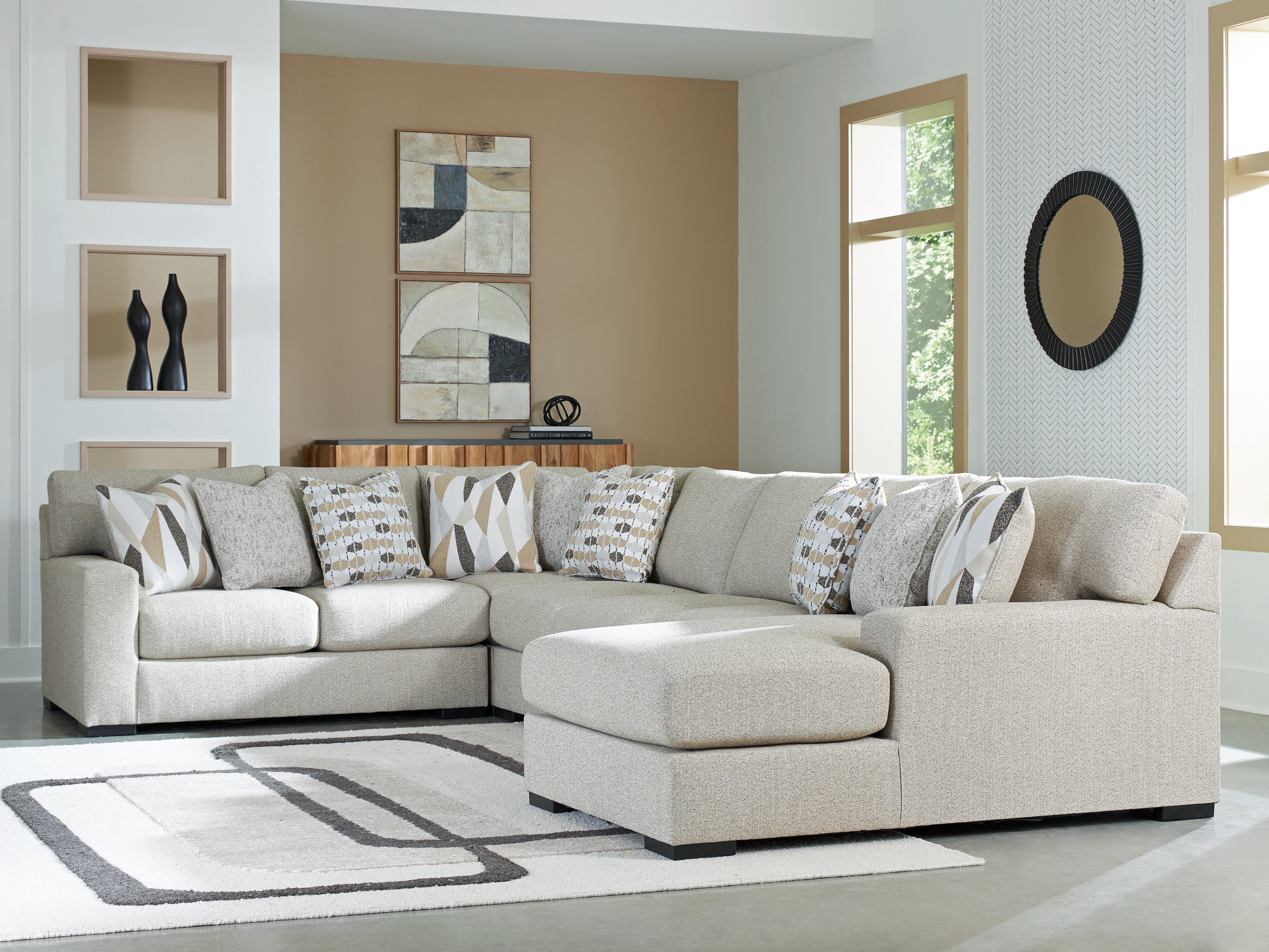 Warmstead Furniture - Ashley Furniture - Laurelgrove Sectional - RAF 5-Piece Sectional with Chaise / Pebble - 75105S12