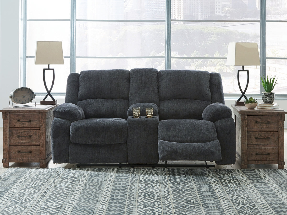 Warmstead Furniture - Ashley Furniture - Draycoll Living Room - DBL Rec Loveseat w/Console / Slate - 7650494