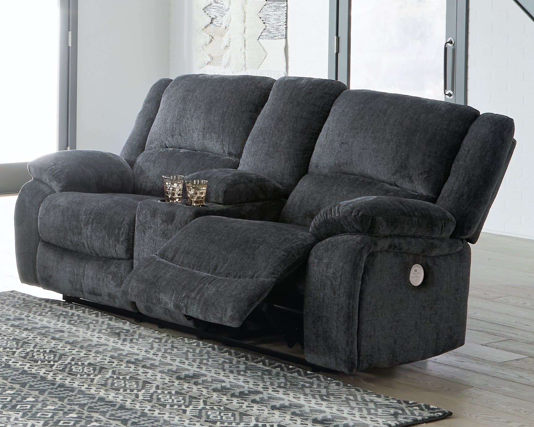 Warmstead Furniture - Ashley Furniture - Draycoll Living Room - DBL REC PWR Loveseat w/Console / Slate - 7650496