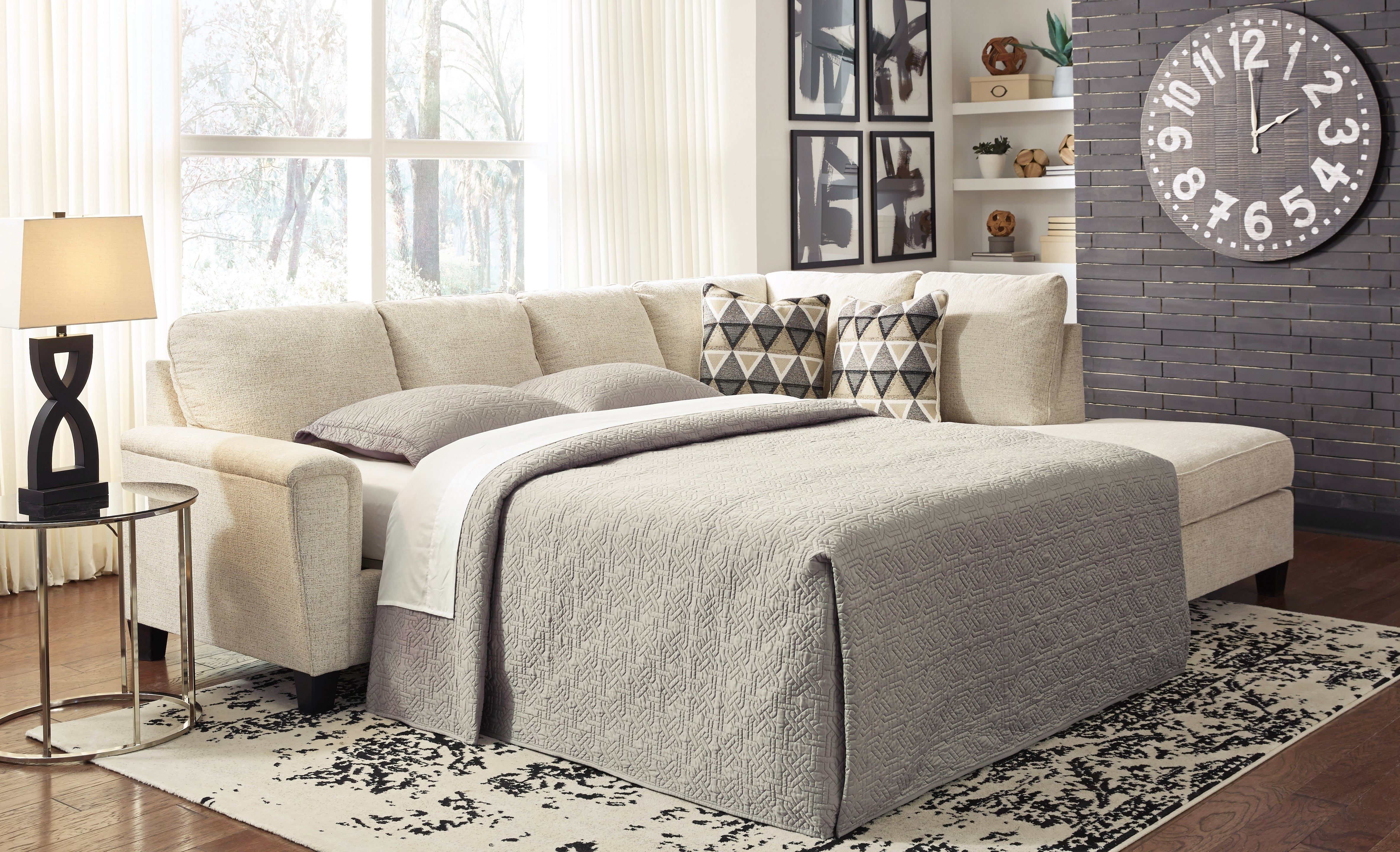 Warmstead Furniture - Ashley Furniture - Abinger Sectional - LAF 2-Piece Sleeper Sectional with Chaise / Natural - 83904S4