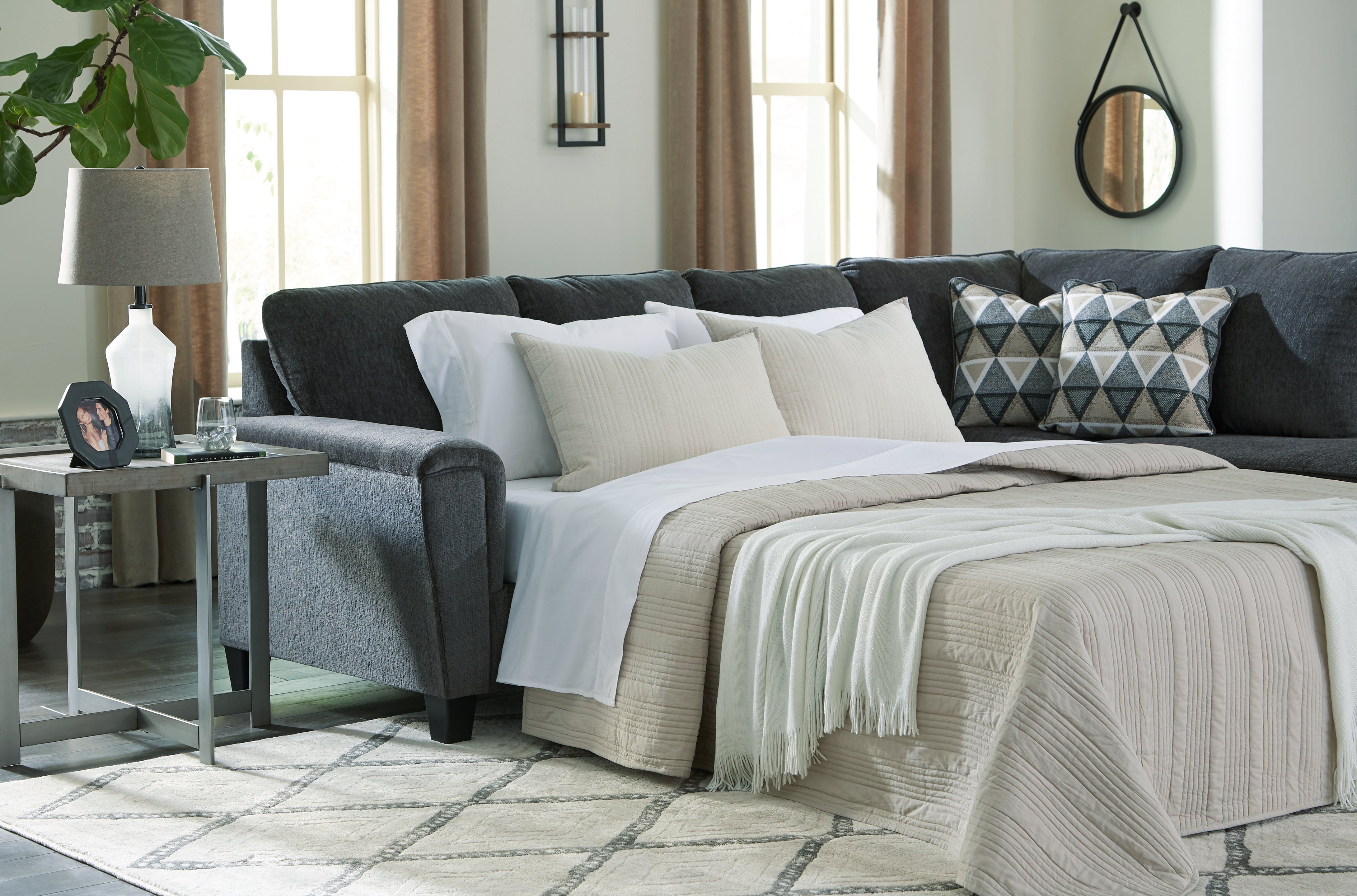 Warmstead Furniture - Ashley Furniture - Abinger Sectional - LAF 2-Piece Sleeper Sectional with Chaise / Smoke - 83905S4