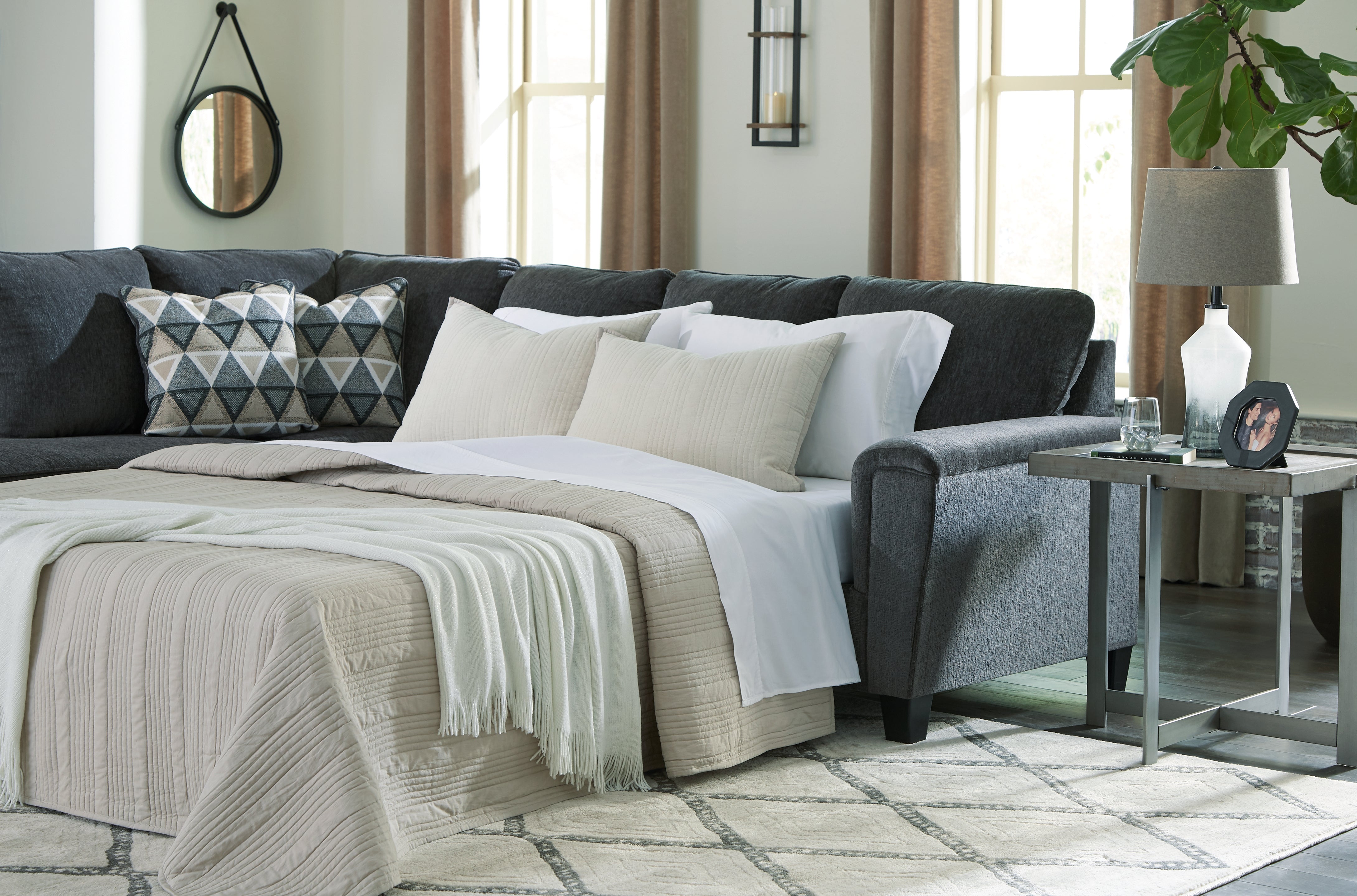 Warmstead Furniture - Ashley Furniture - Abinger Sectional - RAF 2-Piece Sleeper Sectional with Chaise / Smoke - 83905S3