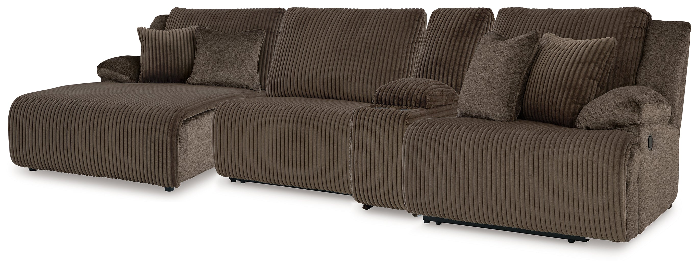 Warmstead Furniture - Ashley Furniture - Top Tier Sectional - 4-Piece Reclining Sectional with Chaise / Chocolate - 92705S12