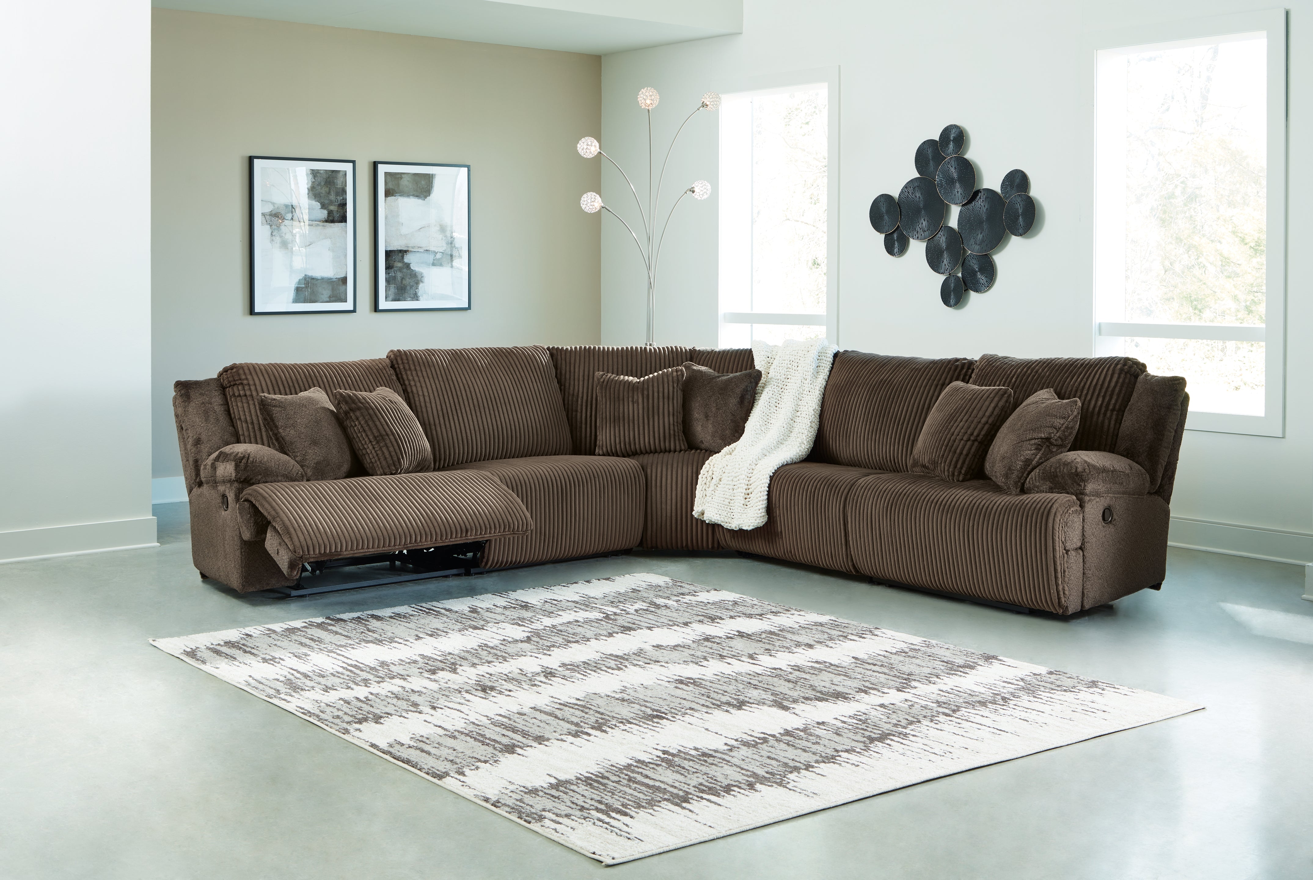 Warmstead Furniture - Ashley Furniture - Top Tier Sectional - 5-Piece Reclining Sectional / Chocolate - 92705S3