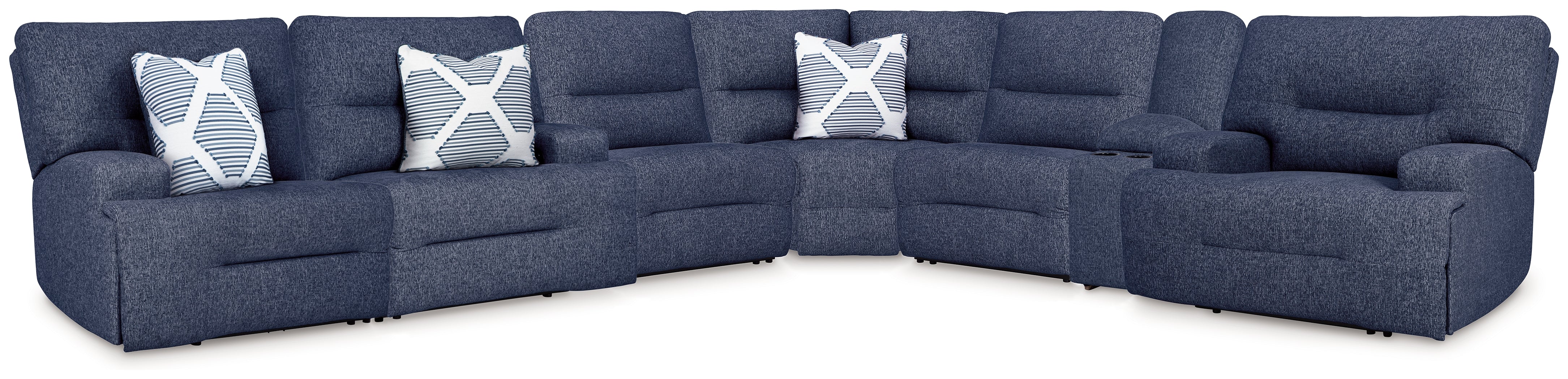 Warmstead Furniture - Ashley Furniture - Acklen Place Sectional - 7-Piece Power Reclining Sectional / Navy - 93607S8
