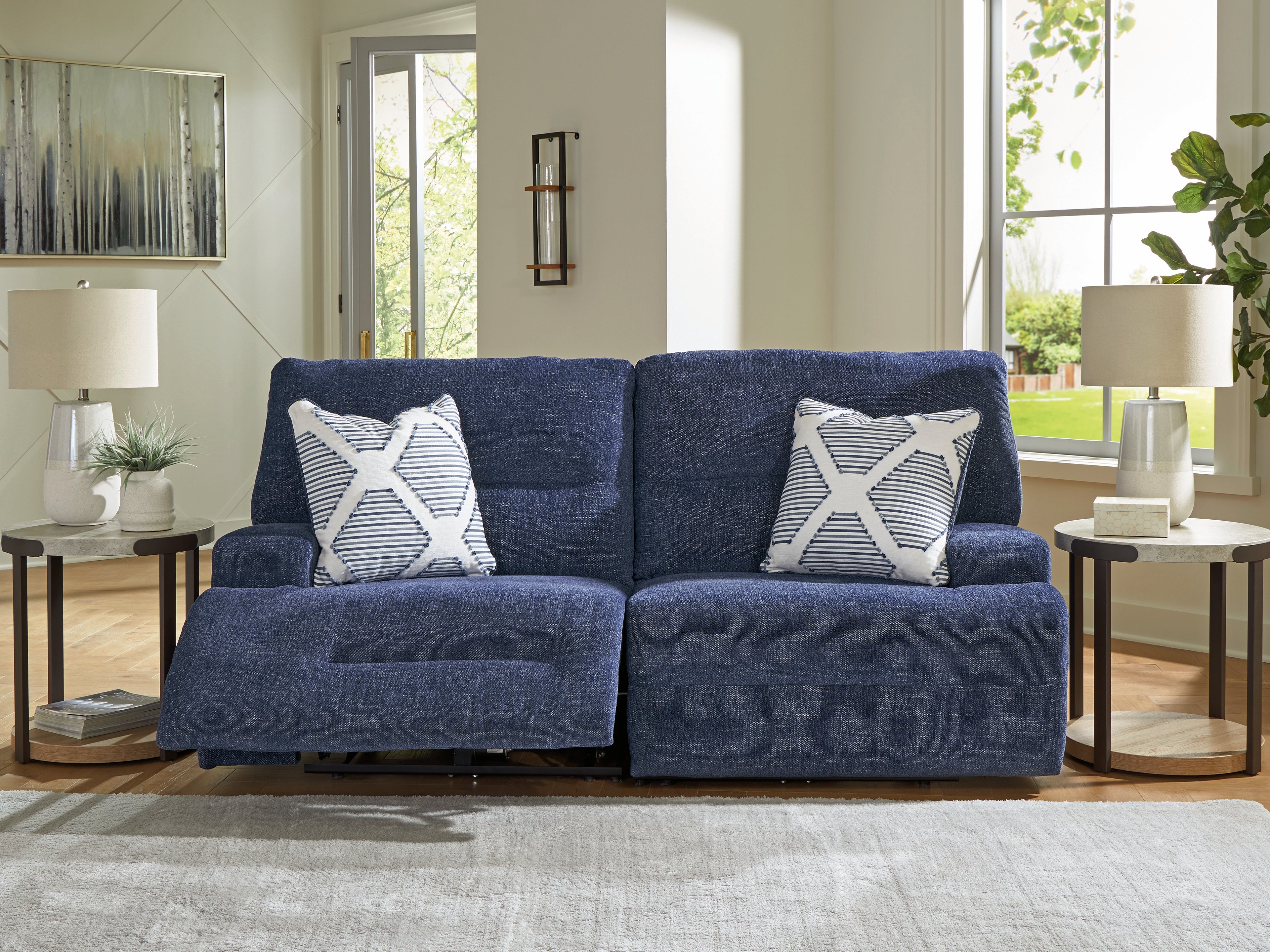 Warmstead Furniture - Ashley Furniture - Acklen Place Sectional - 2-Piece Power Reclining Sectional / Navy - 93607S16