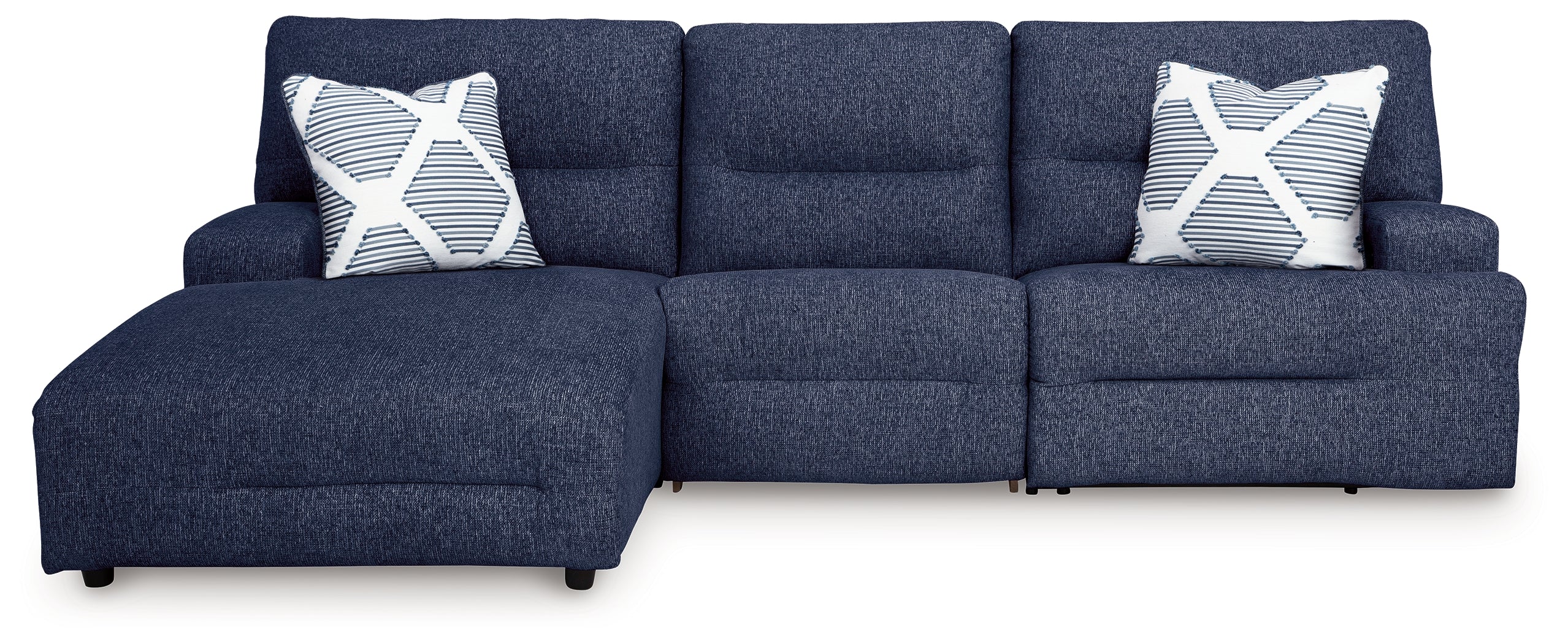 Warmstead Furniture - Ashley Furniture - Acklen Place Sectional - 3-Piece Power Reclining Sectional / Navy - 93607S7