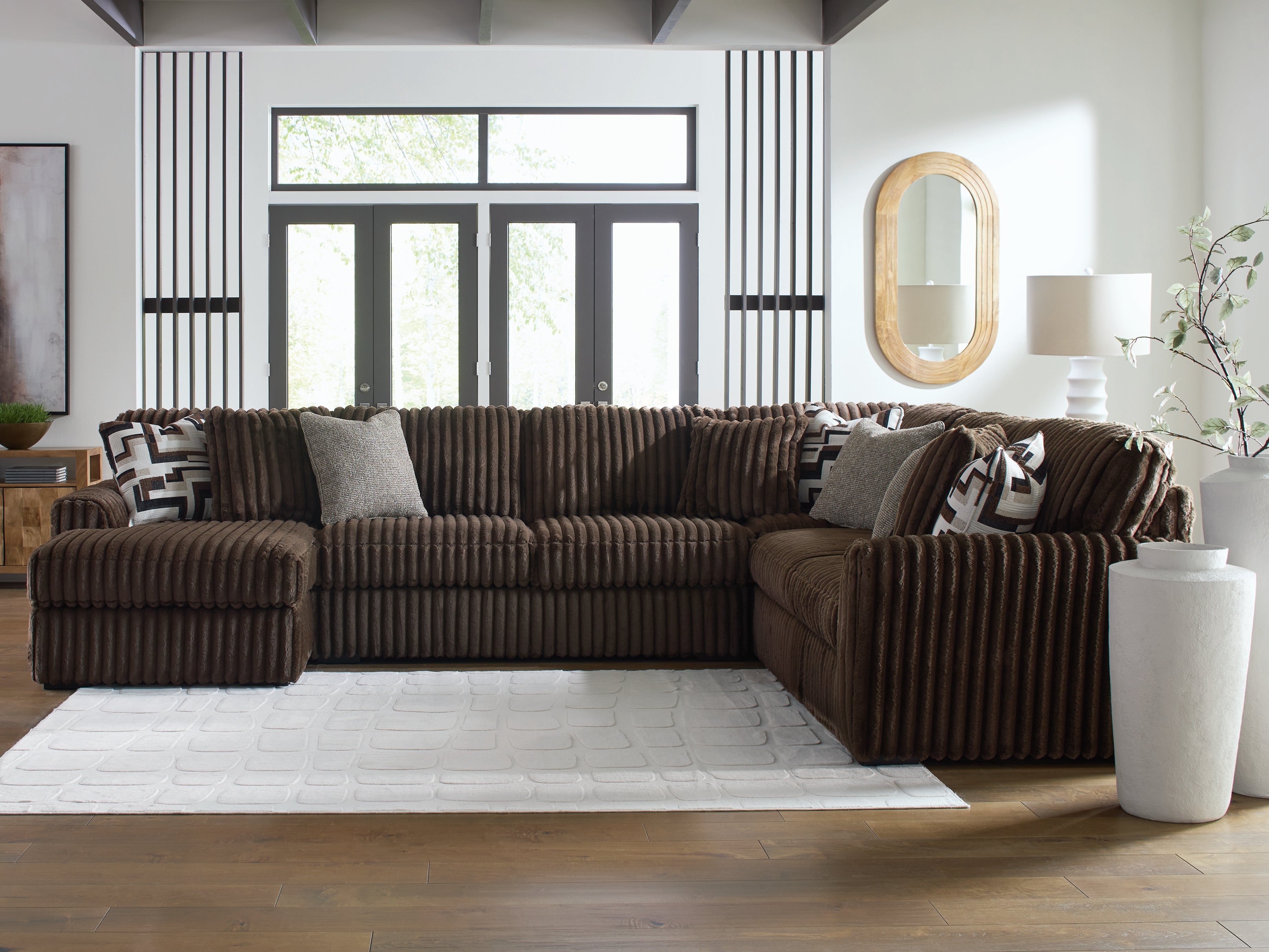 Warmstead Furniture - Ashley Furniture - Midnight-Madness Sectional - RAF 4-Piece Sectional with Chaise / Chocolate - 98104S4