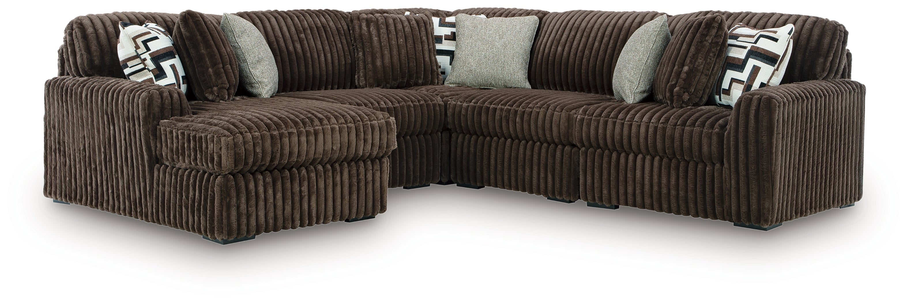 Warmstead Furniture - Ashley Furniture - Midnight-Madness Sectional - RAF 5-Piece Sectional with Chaise / Chocolate - 98104S21