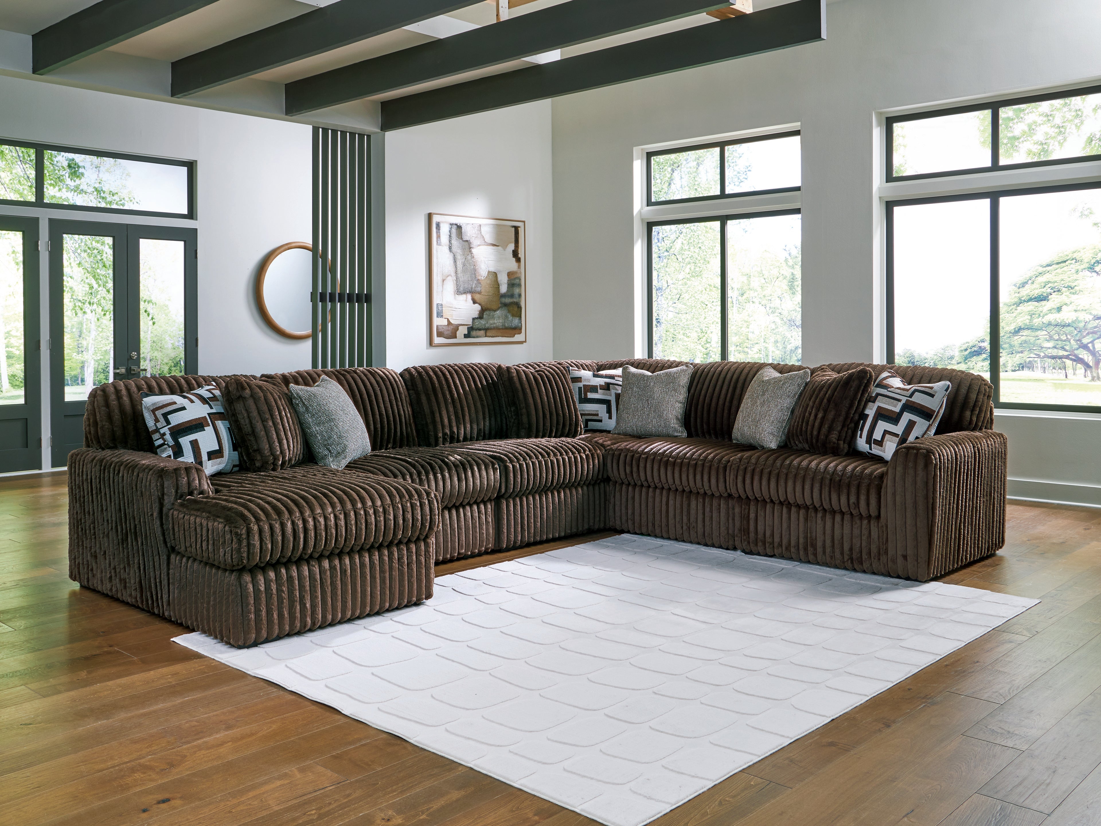 Warmstead Furniture - Ashley Furniture - Midnight-Madness Sectional - RAF 6-Piece Sectional with Chaise / Chocolate - 98104S23