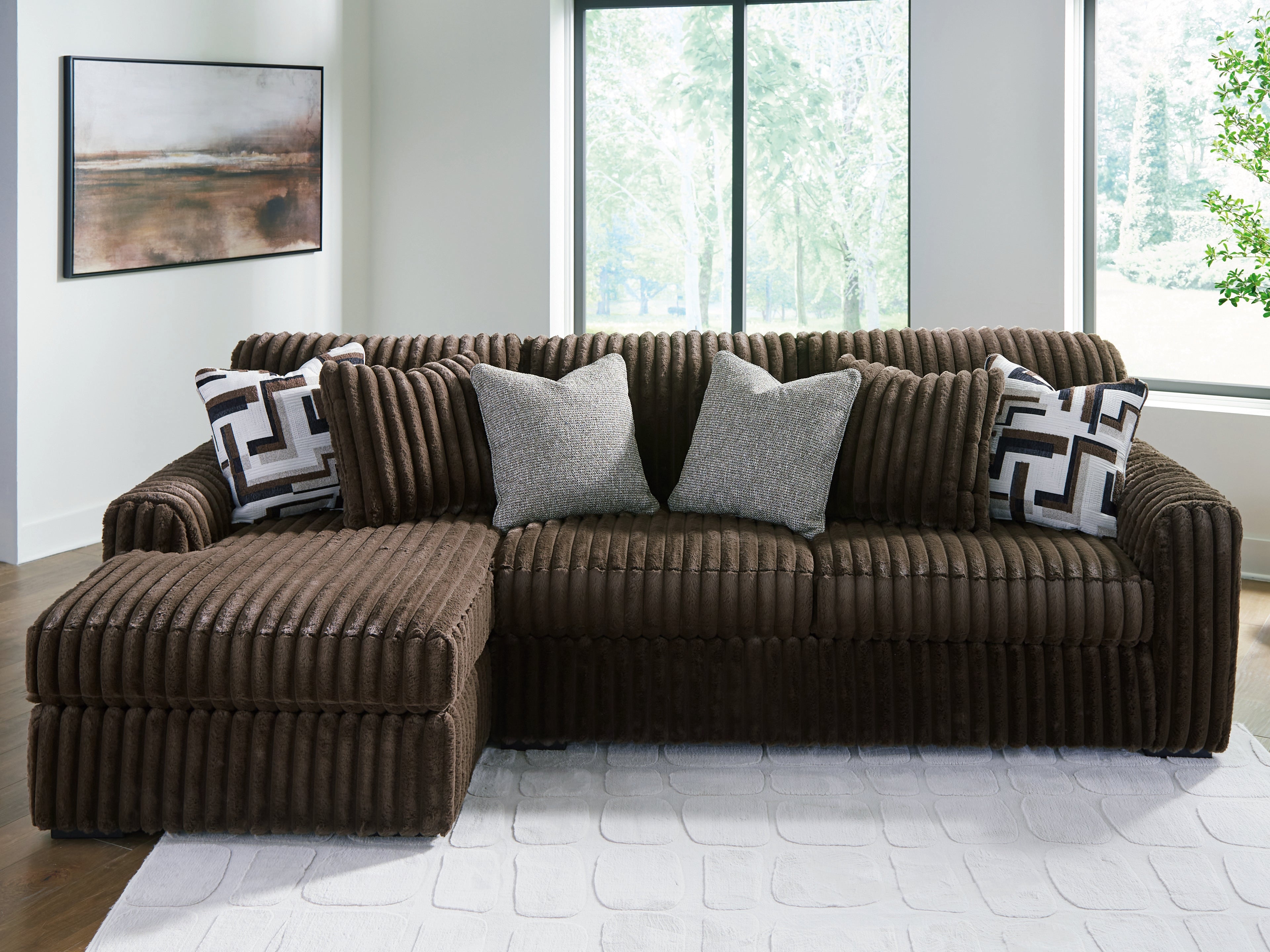 Warmstead Furniture - Ashley Furniture - Midnight-Madness Sectional - RAF 2-Piece Sectional Sofa with Chaise / Chocolate - 98104S1