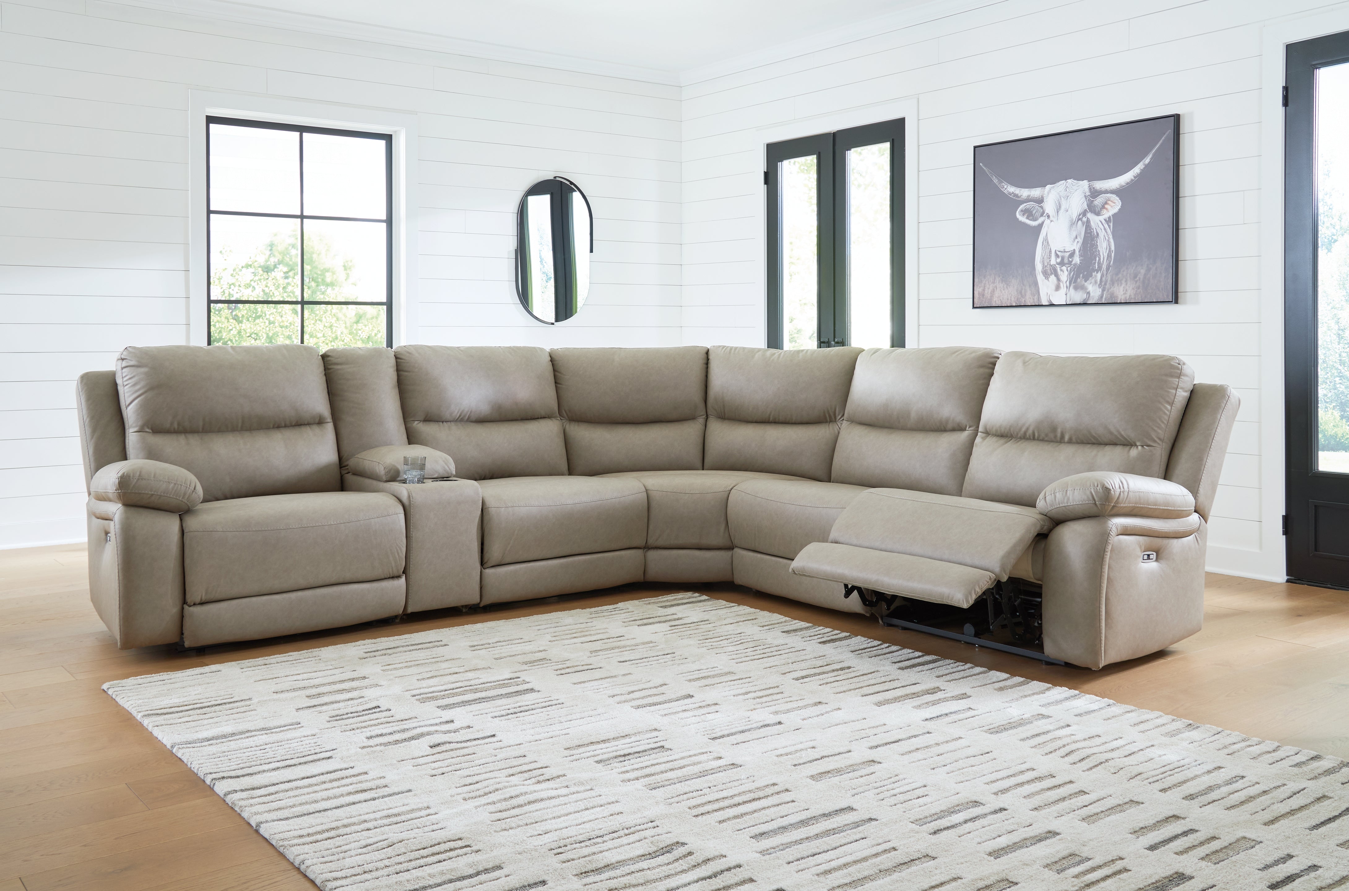 Warmstead Furniture - Ashley Furniture - Narwhal Place Sectional - 6-Piece Power Reclining Sectional / Pebble - PC99201S10