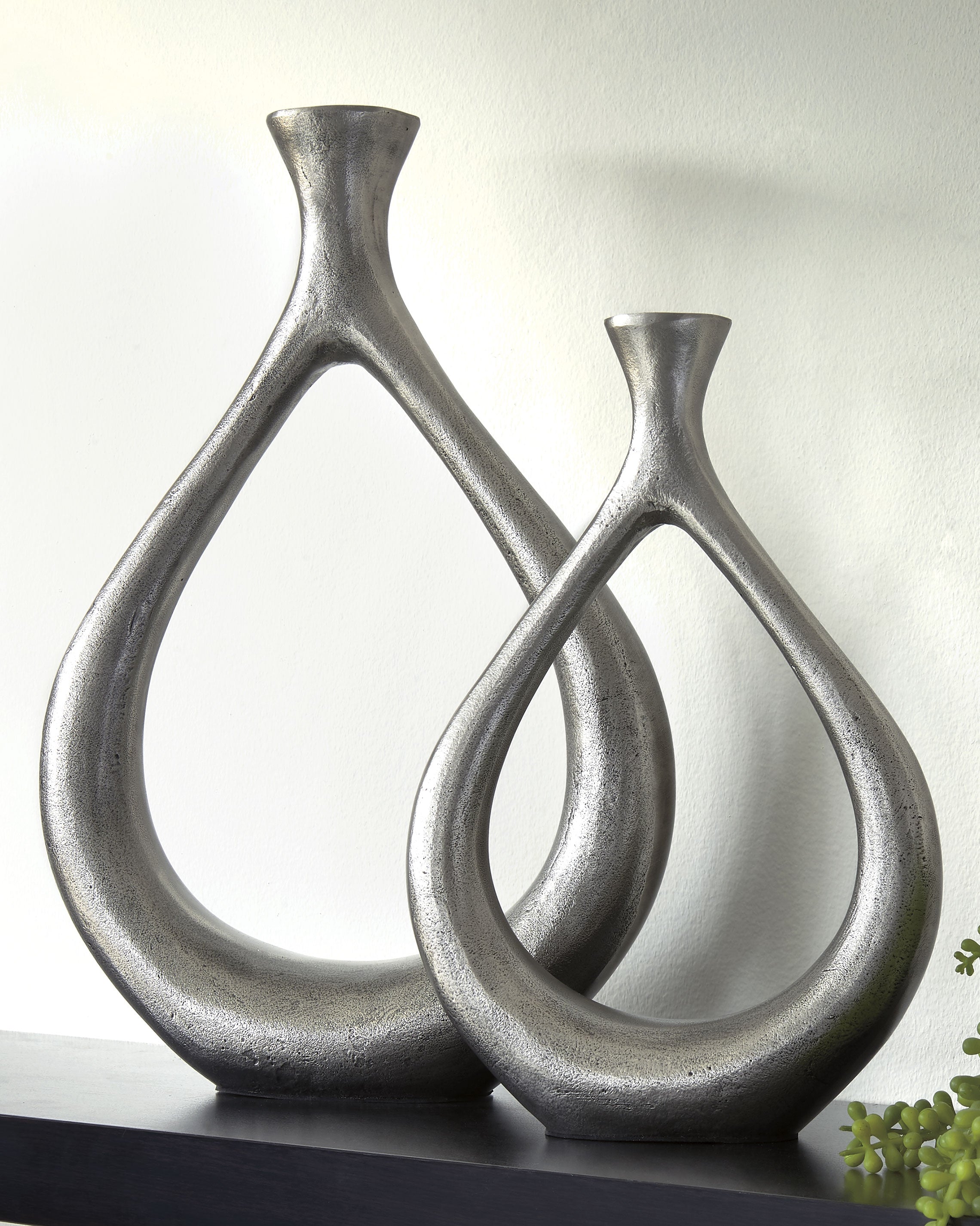Warmstead Furniture - Ashley Furniture - Dimaia Vase - Vase (Set of 2) / Antique Silver Finish - A2000348V