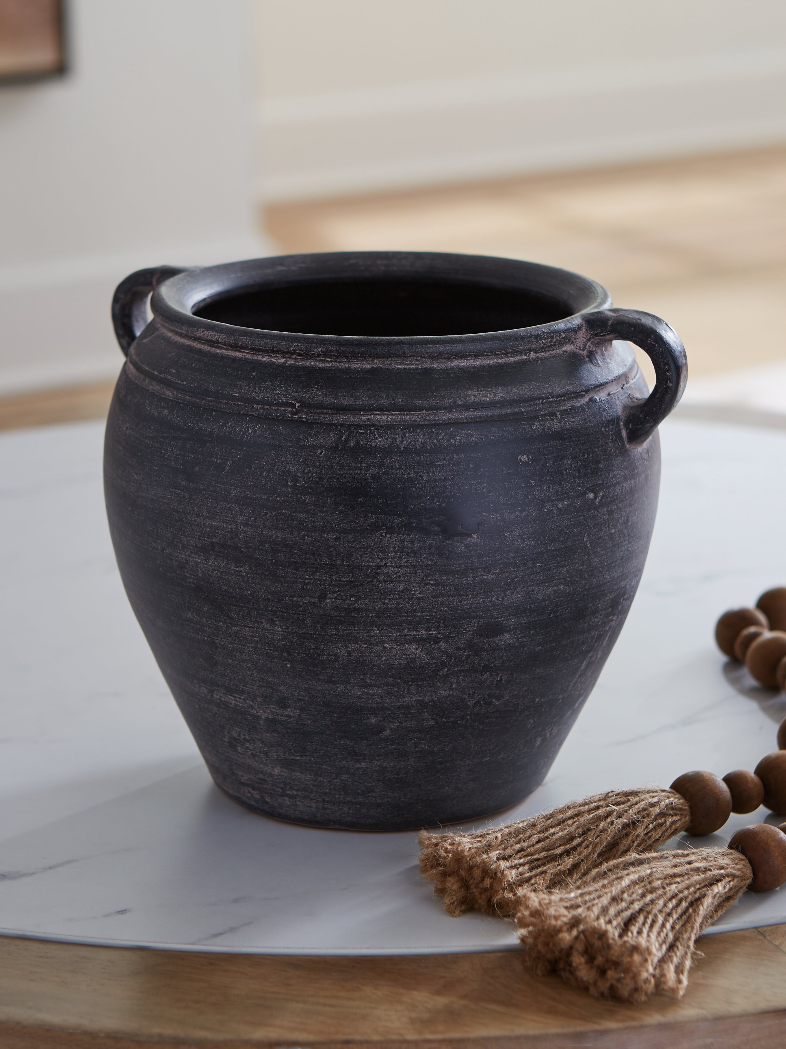 Warmstead Furniture - Ashley Furniture - Meadie Vase - Vase / Distressed Black - A2000790