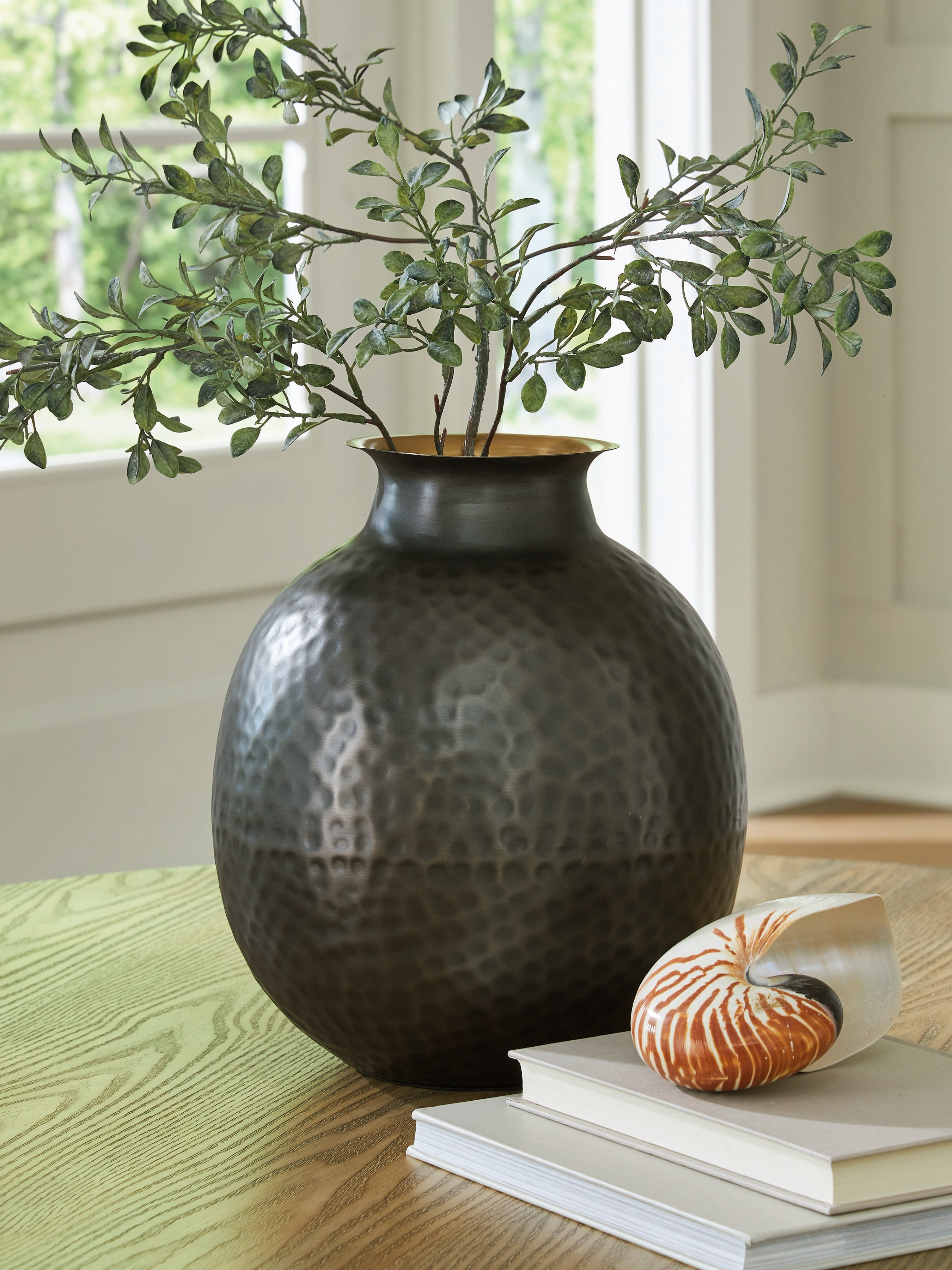 Warmstead Furniture - Ashley Furniture - Woody Vase - Vase / Pewter/Gold Finish - A2000844