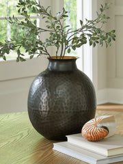 Warmstead Furniture - Ashley Furniture - Woody Vase - Vase / Pewter/Gold Finish - A2000844