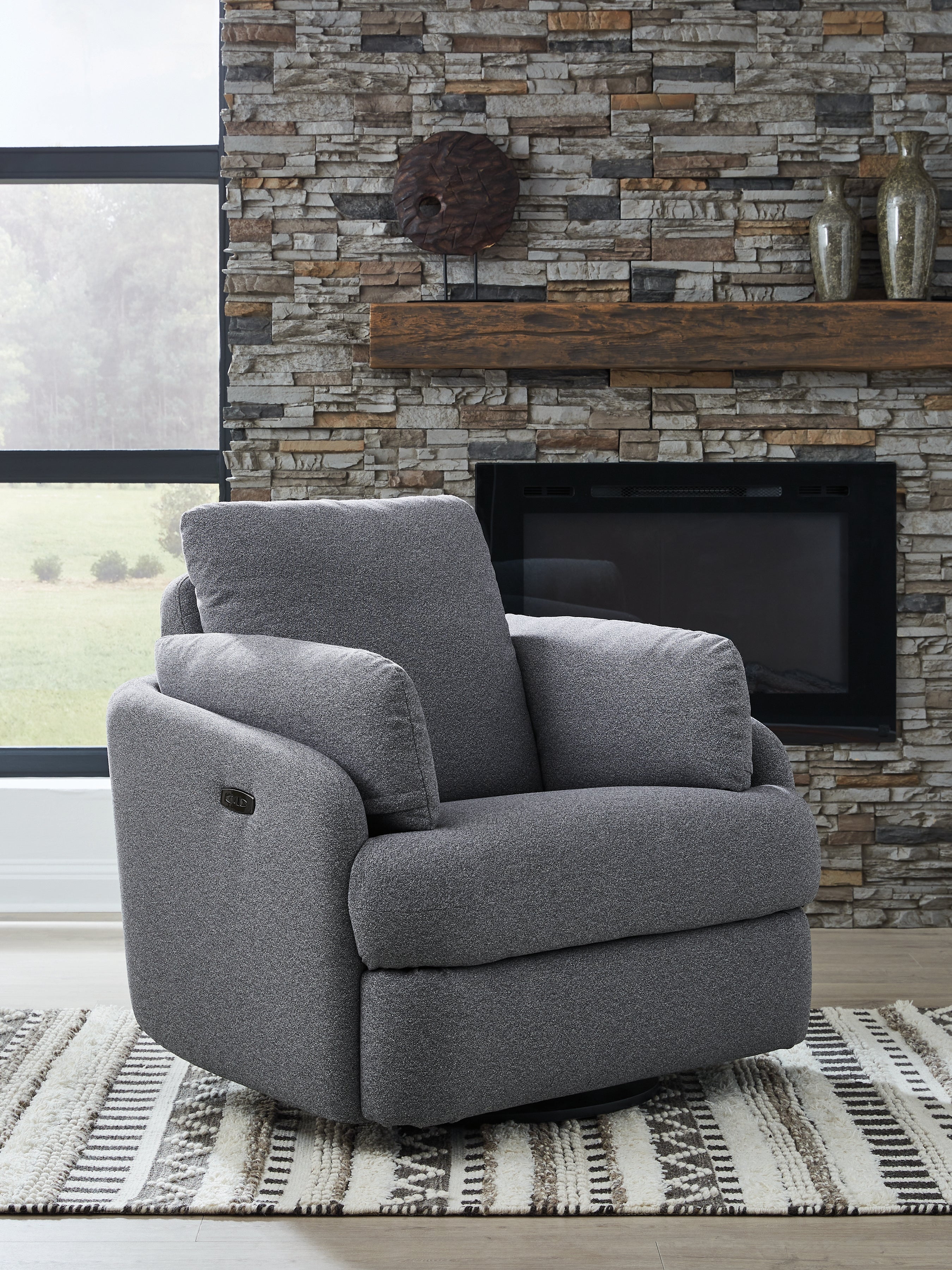Warmstead Furniture - Ashley Furniture - Alainmont Next-Gen Nuvella Swivel Power Recliner - Swivel Power Recliner / Salt and Pepper - A3000738