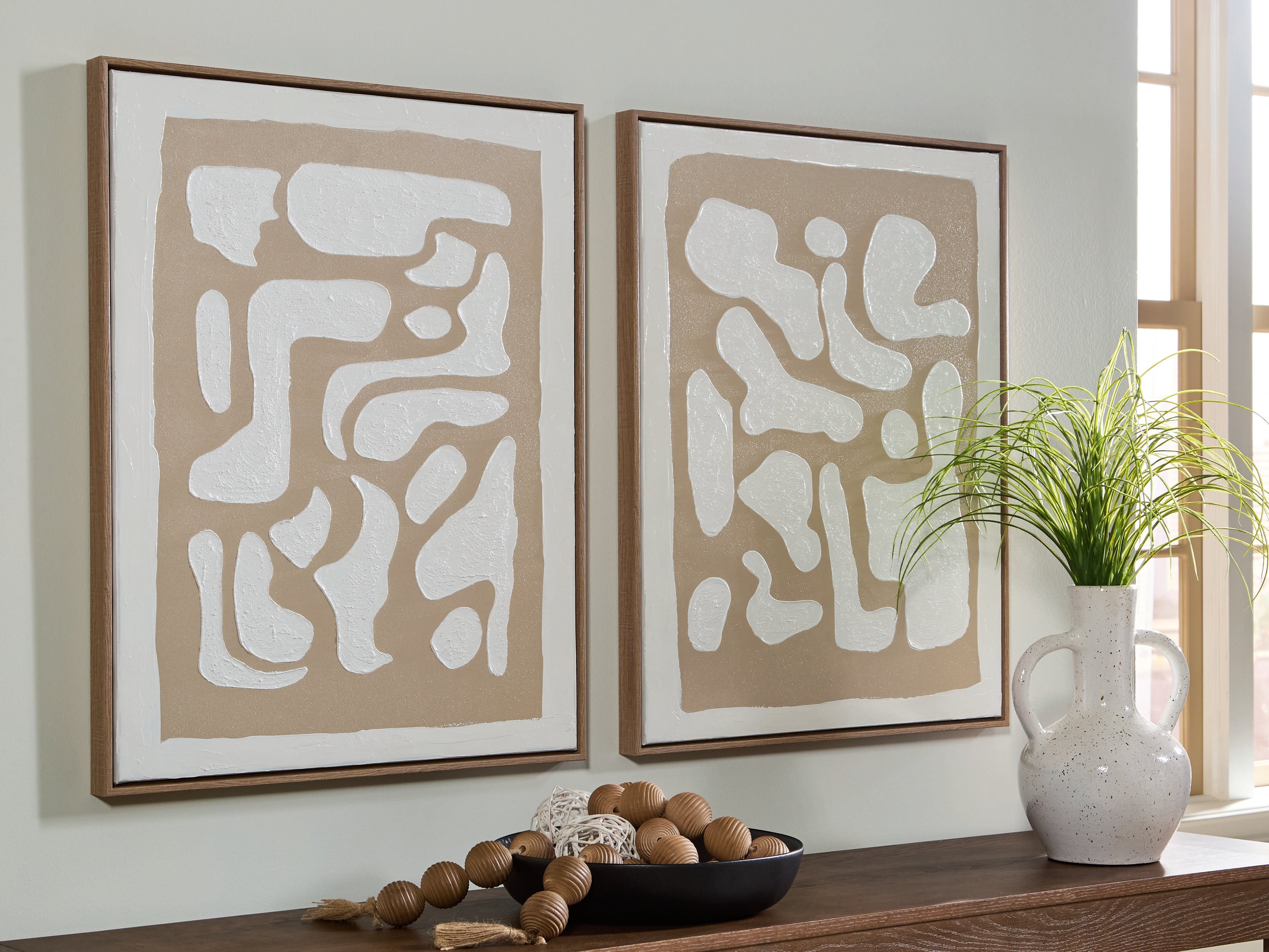 Warmstead Furniture - Ashley Furniture - Waldett Wall Decor - Wall Art Set (Set of 2) / Beige/White - A8000503
