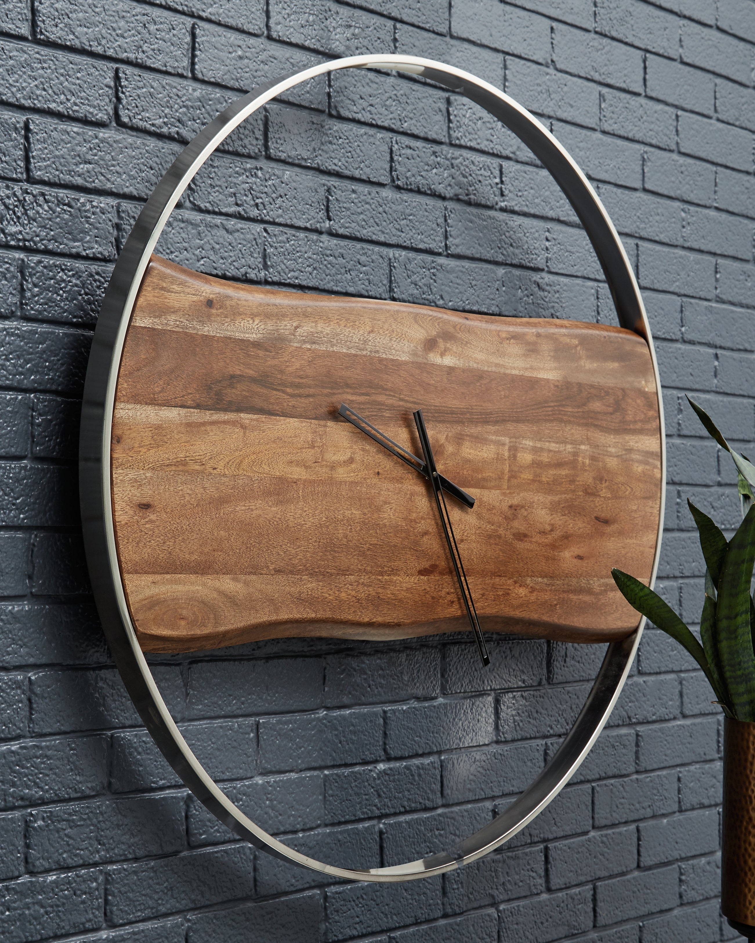 Warmstead Furniture - Ashley Furniture - Panchali Wall Decor - Wall Clock / Brown/Silver Finish - A8010198