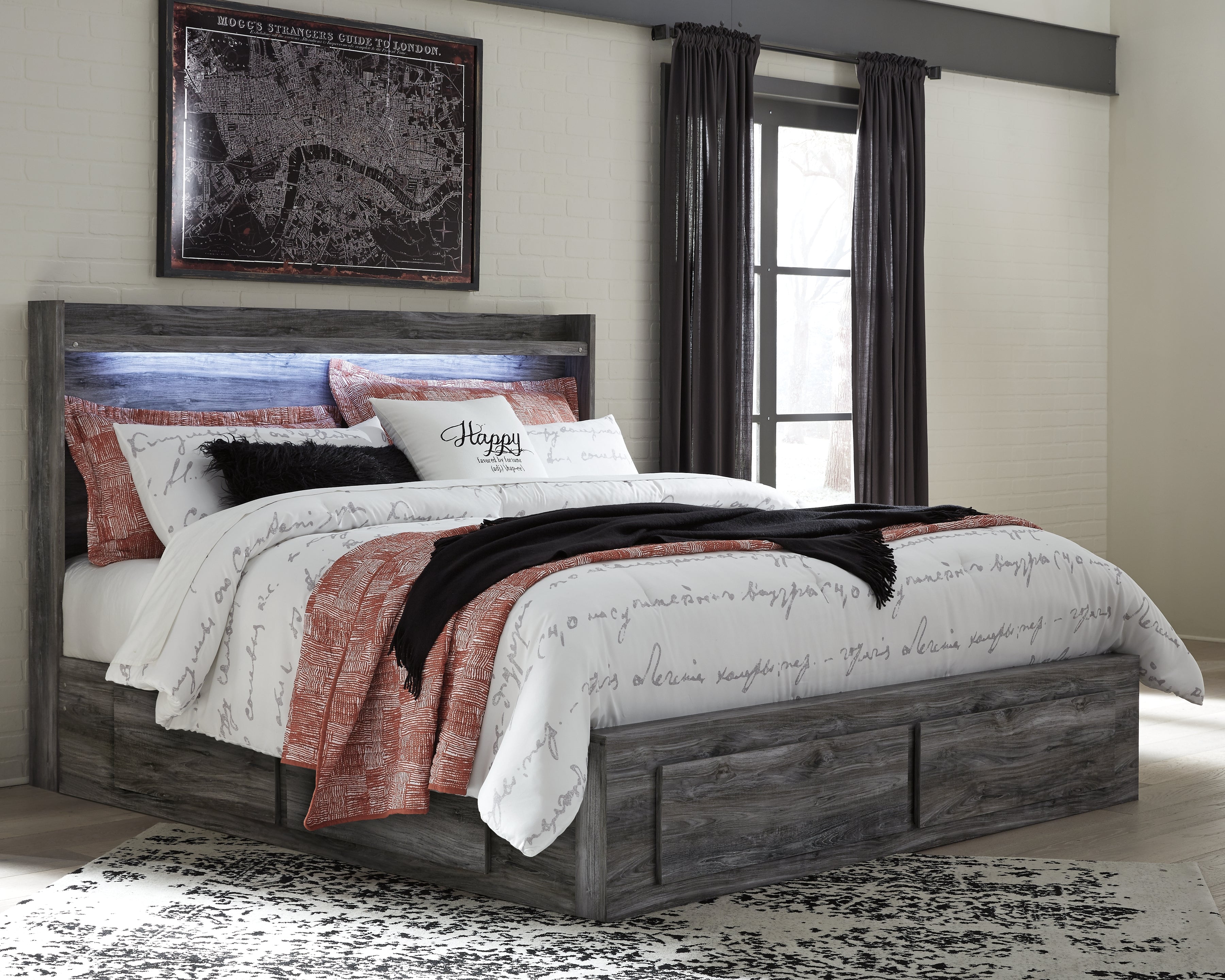 Warmstead Furniture - Ashley Furniture - Baystorm Bedroom - King Panel Bed with 4 Storage Drawers / Gray - B221B15