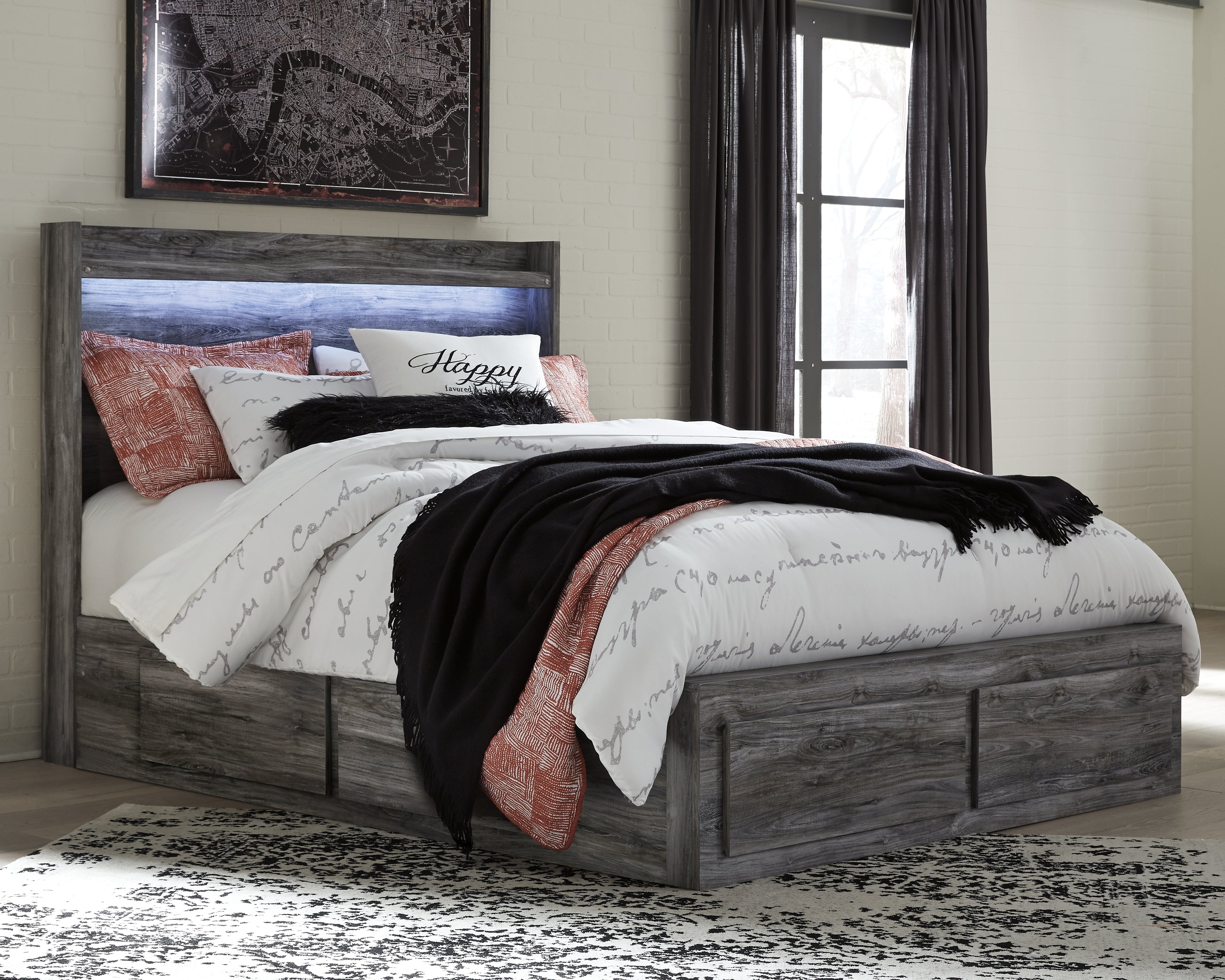 Warmstead Furniture - Ashley Furniture - Baystorm Bedroom - Queen Panel Bed with 4 Storage Drawers / Gray - B221B13