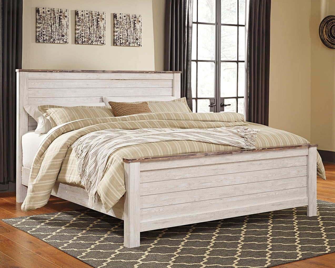 Warmstead Furniture - Ashley Furniture - Willowton Bedroom - California King Panel Bed / Whitewash - B267B28