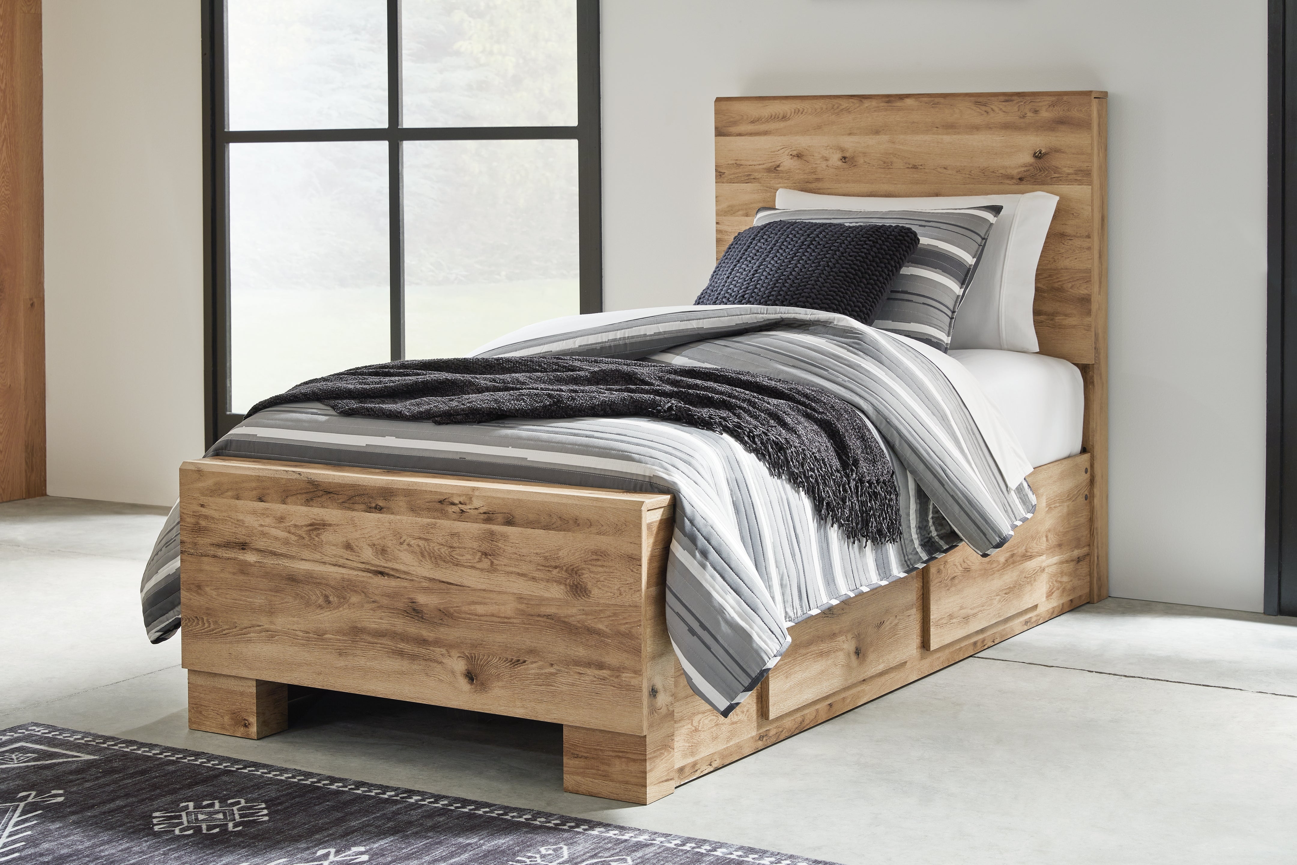 Warmstead Furniture - Ashley Furniture - Hyanna Bedroom - Twin Panel Bed with 2 Side Storage / Tan Brown - B1050B28