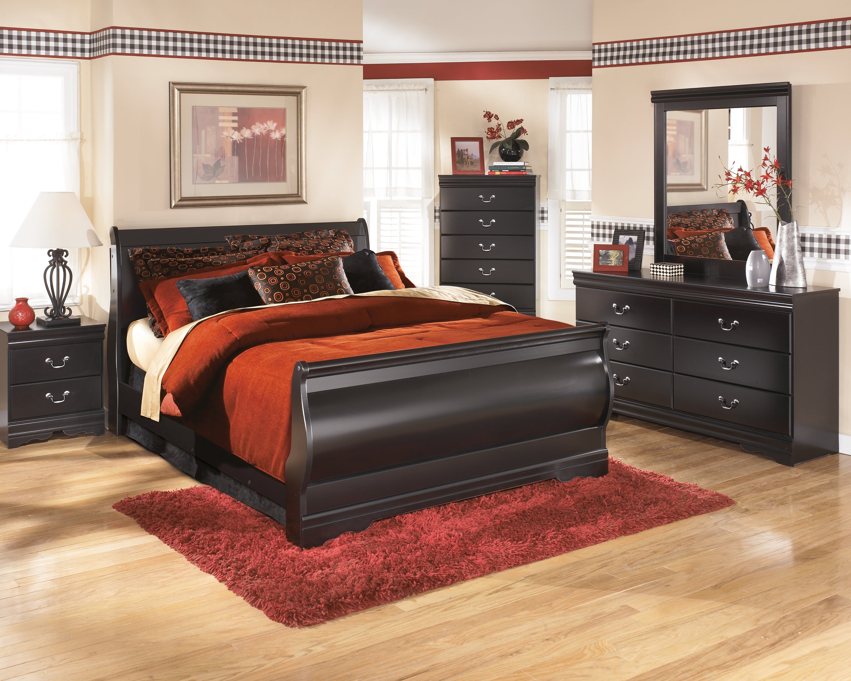 Warmstead Furniture - Ashley Furniture - Huey Vineyard Bedroom - Queen Sleigh Bed / Black - B128B4