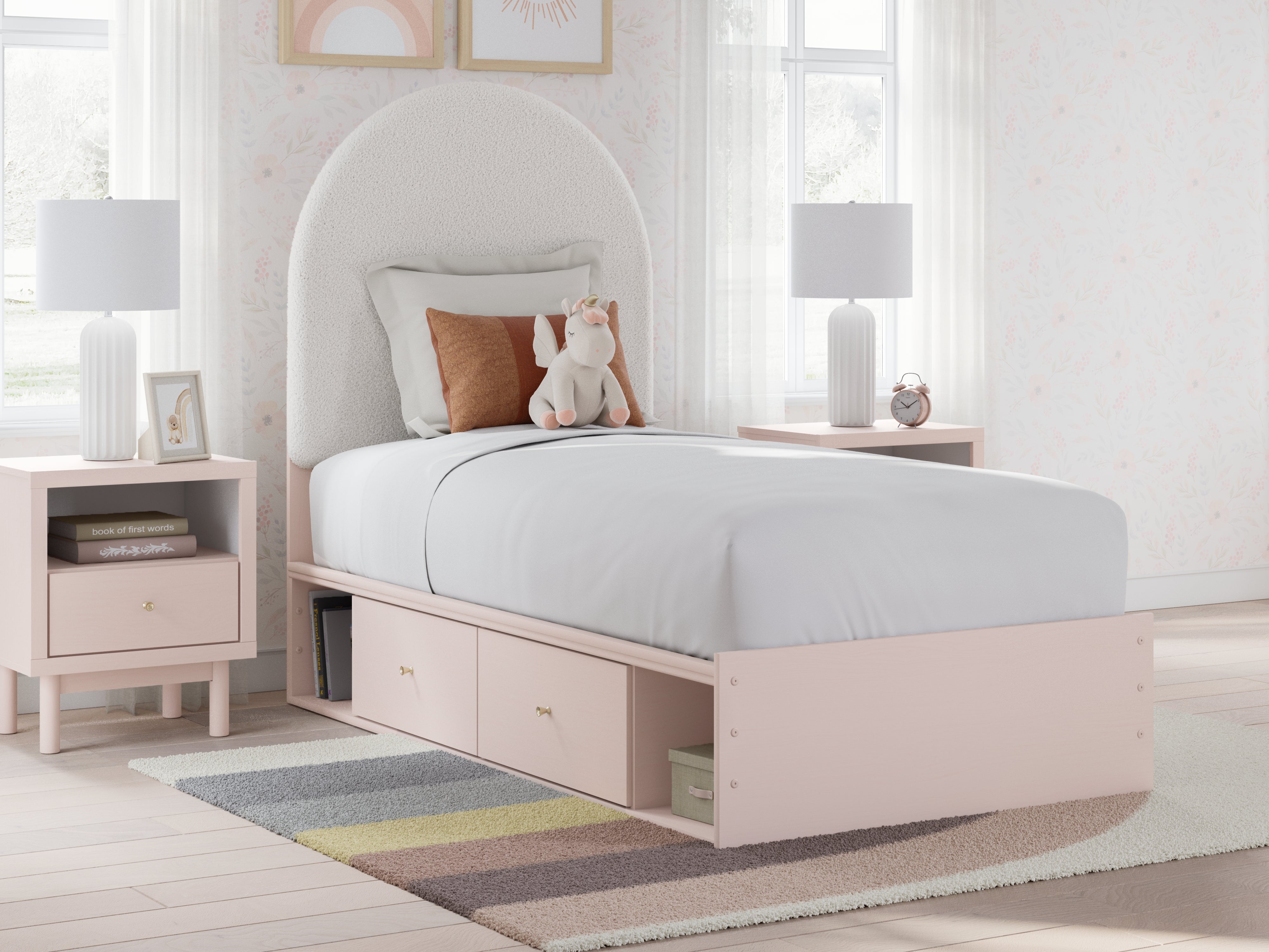 Warmstead Furniture - Ashley Furniture - Wistenpine Bedroom - Twin Upholstered Panel Bed with Storage / Blush - B1323B14