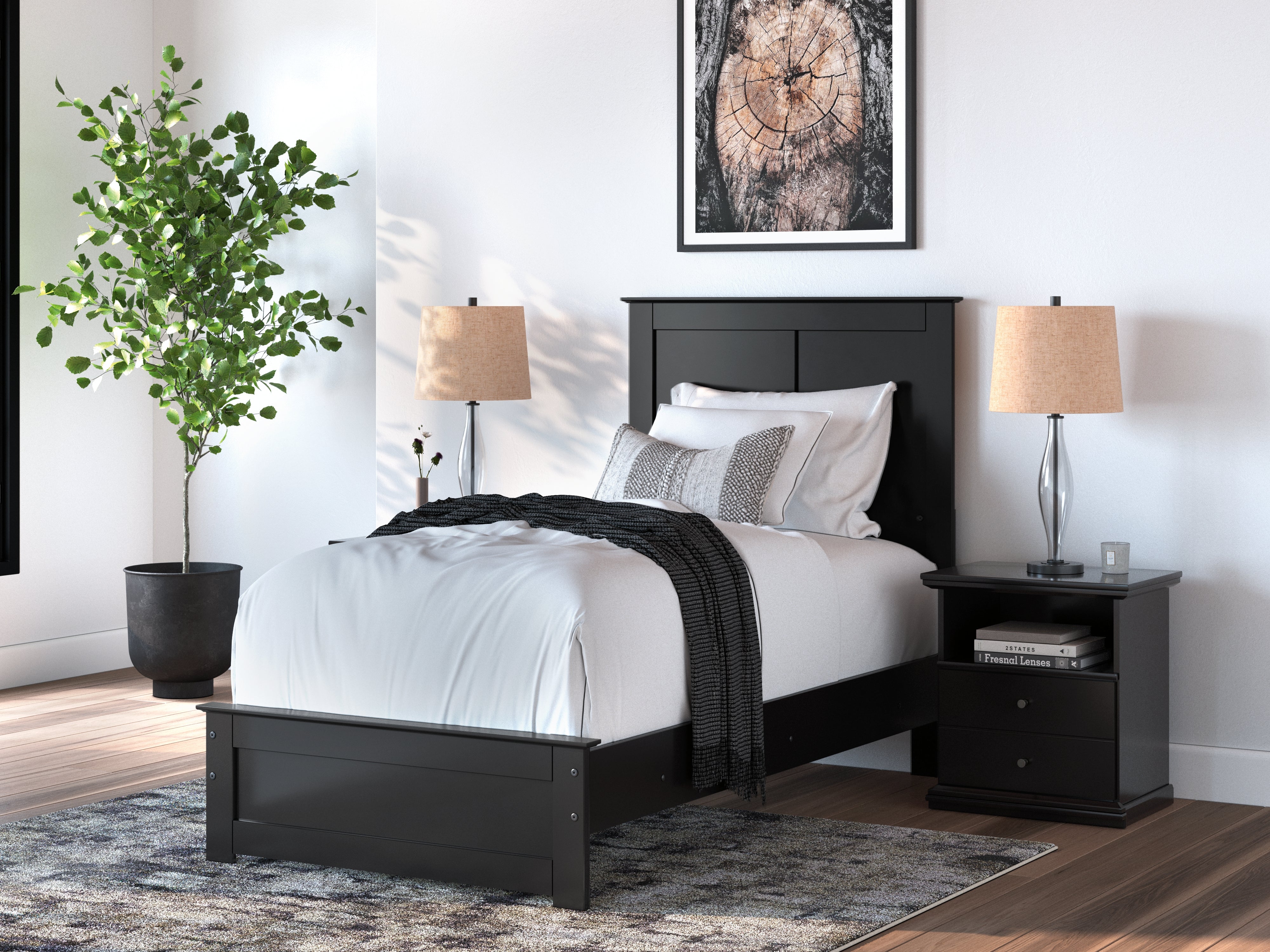 Warmstead Furniture - Ashley Furniture - Maribel Bedroom - Twin Panel Bed / Black - B138B51