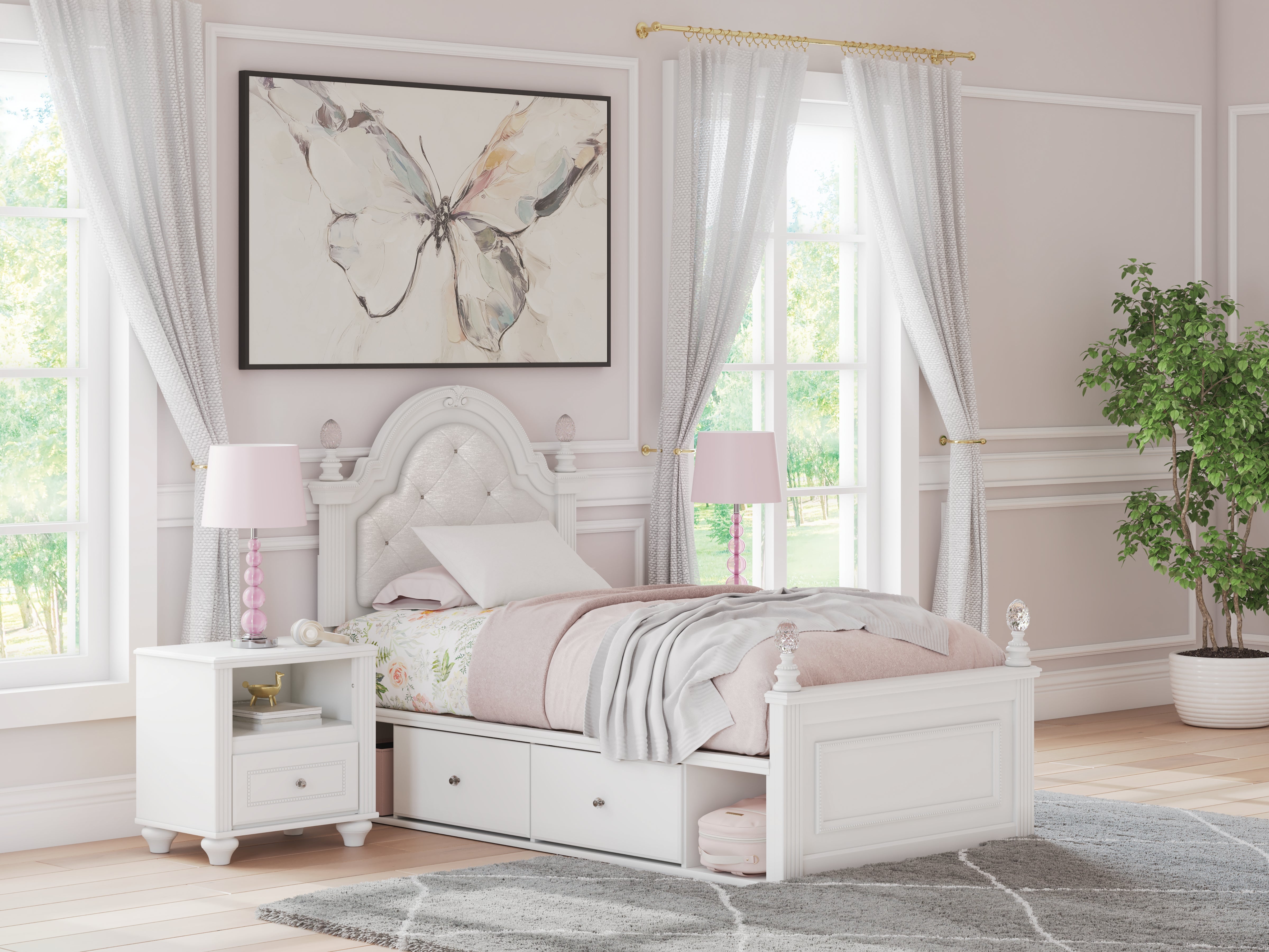 Warmstead Furniture - Ashley Furniture - Kozlani Bedroom - Twin Upholstered Panel Storage Bed / White - PCB1819B9