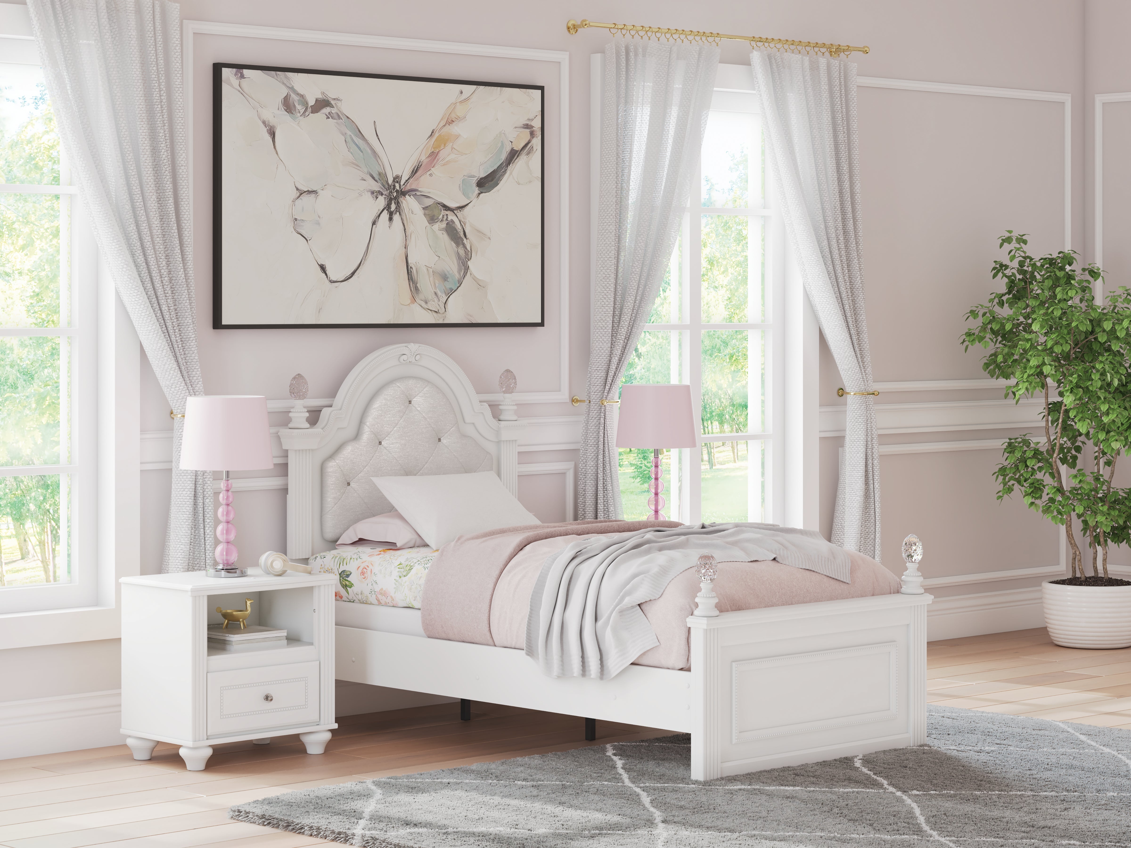 Warmstead Furniture - Ashley Furniture - Kozlani Bedroom - Twin Upholstered Panel Bed / White - PCB1819B5