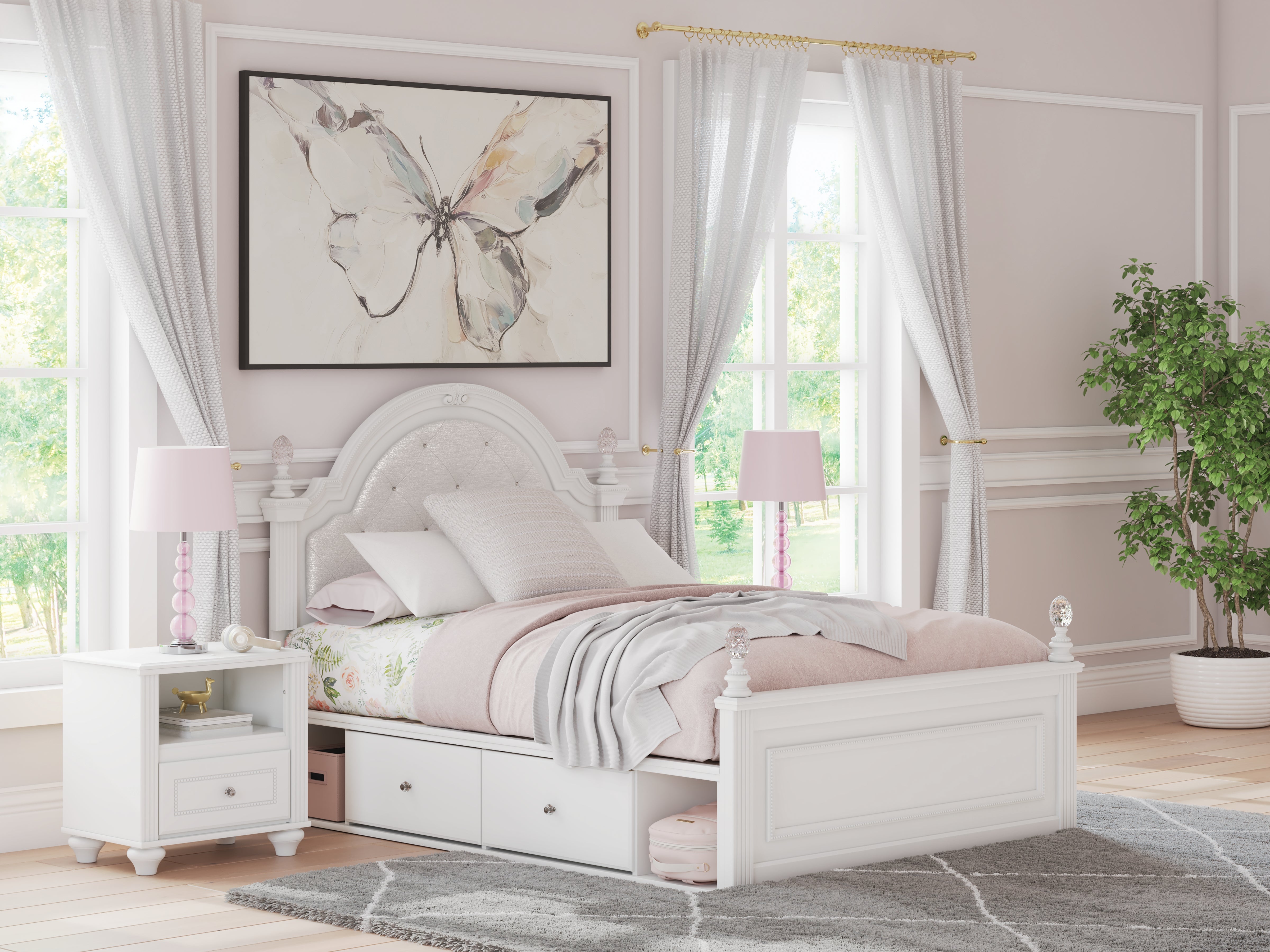 Warmstead Furniture - Ashley Furniture - Kozlani Bedroom - Full Upholstered Panel Storage Bed / White - PCB1819B10