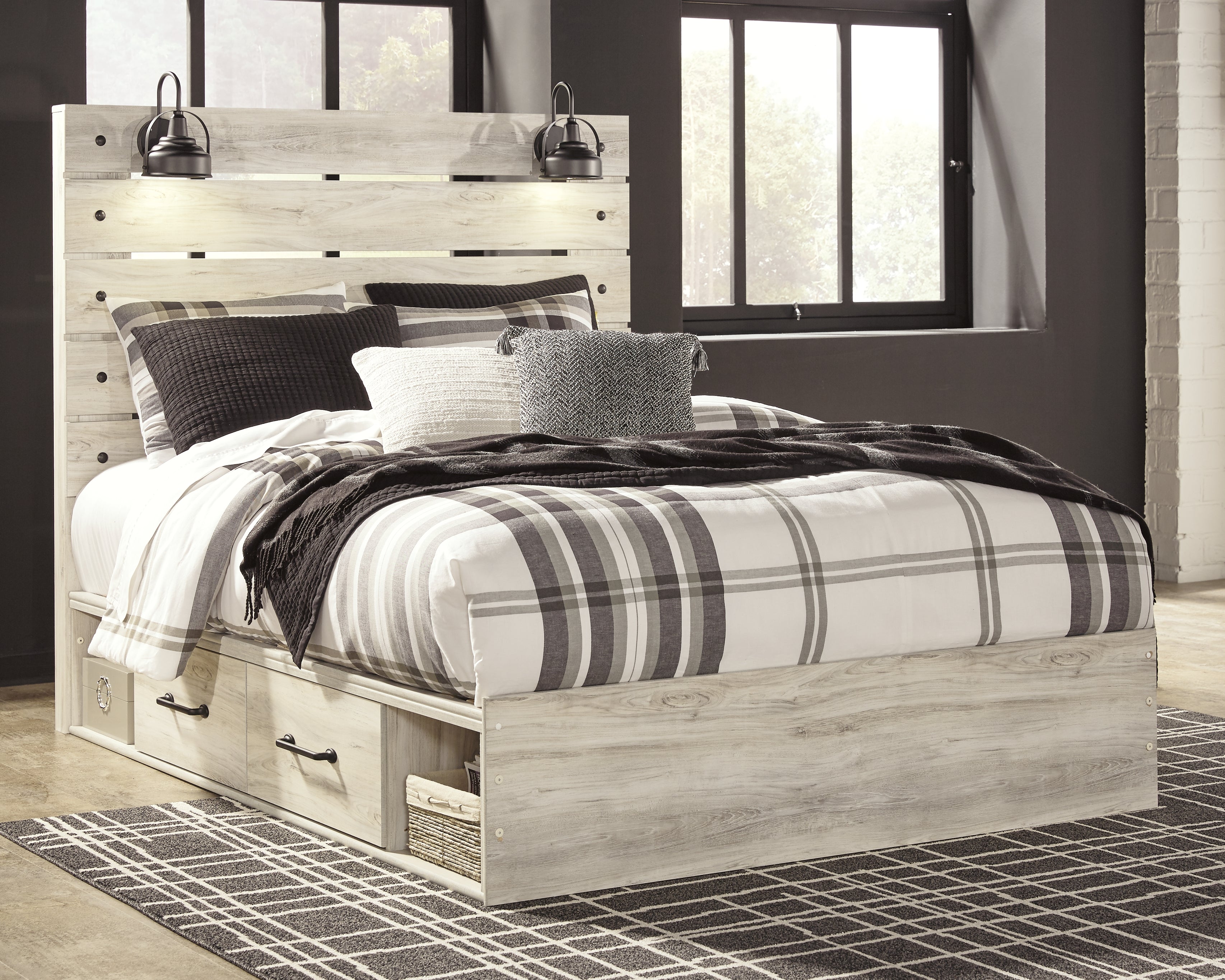 Warmstead Furniture - Ashley Furniture - Cambeck Bedroom - Queen Panel Bed with 4 Storage Drawers / Whitewash - B192B24