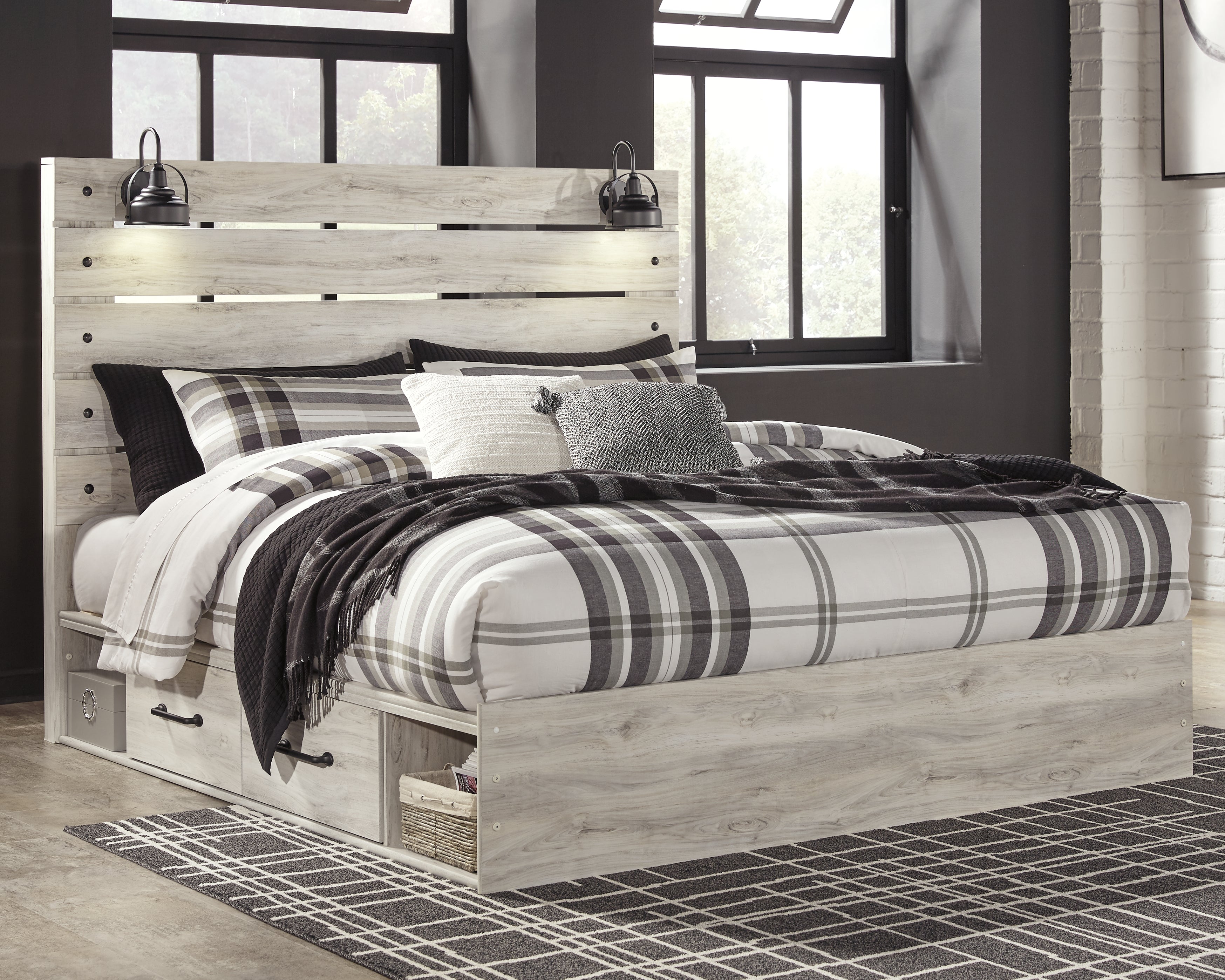 Warmstead Furniture - Ashley Furniture - Cambeck Bedroom - King Panel Bed with 2 Storage Drawers / Whitewash - B192B19