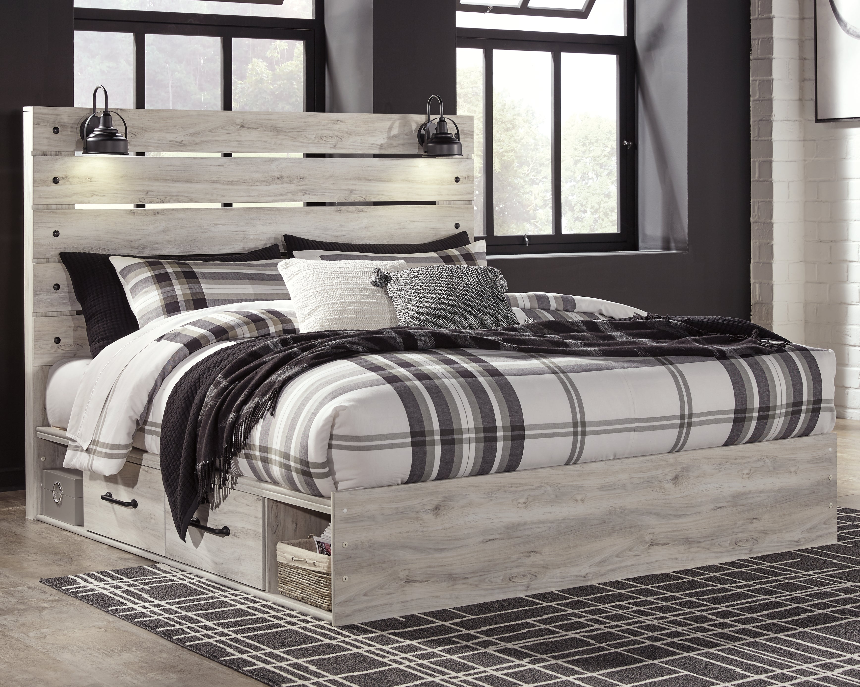 Warmstead Furniture - Ashley Furniture - Cambeck Bedroom - King Panel Bed with 4 Storage Drawers / Whitewash - B192B27