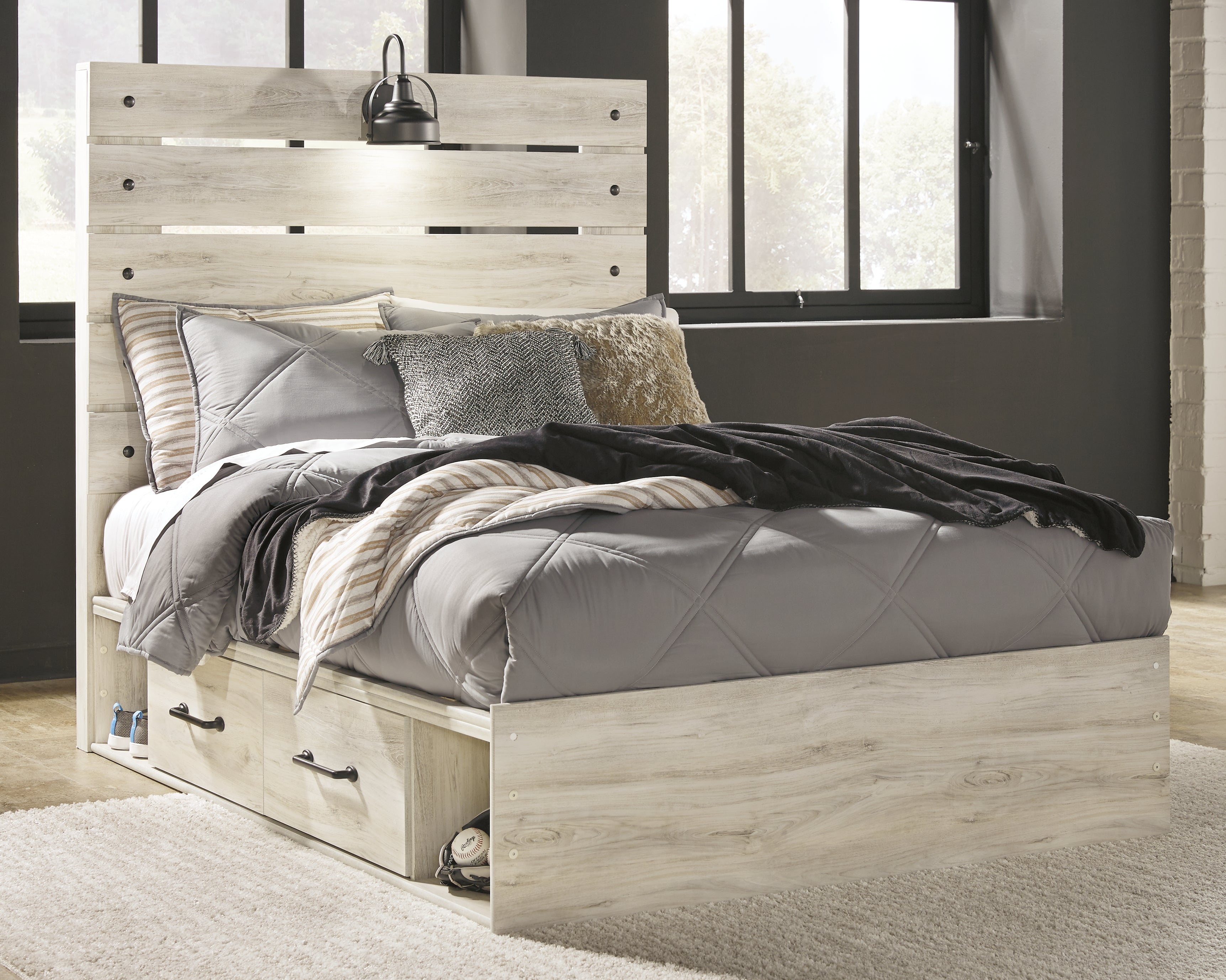 Warmstead Furniture - Ashley Furniture - Cambeck Bedroom - Full Panel Bed with 4 Storage Drawers / Whitewash - B192B34