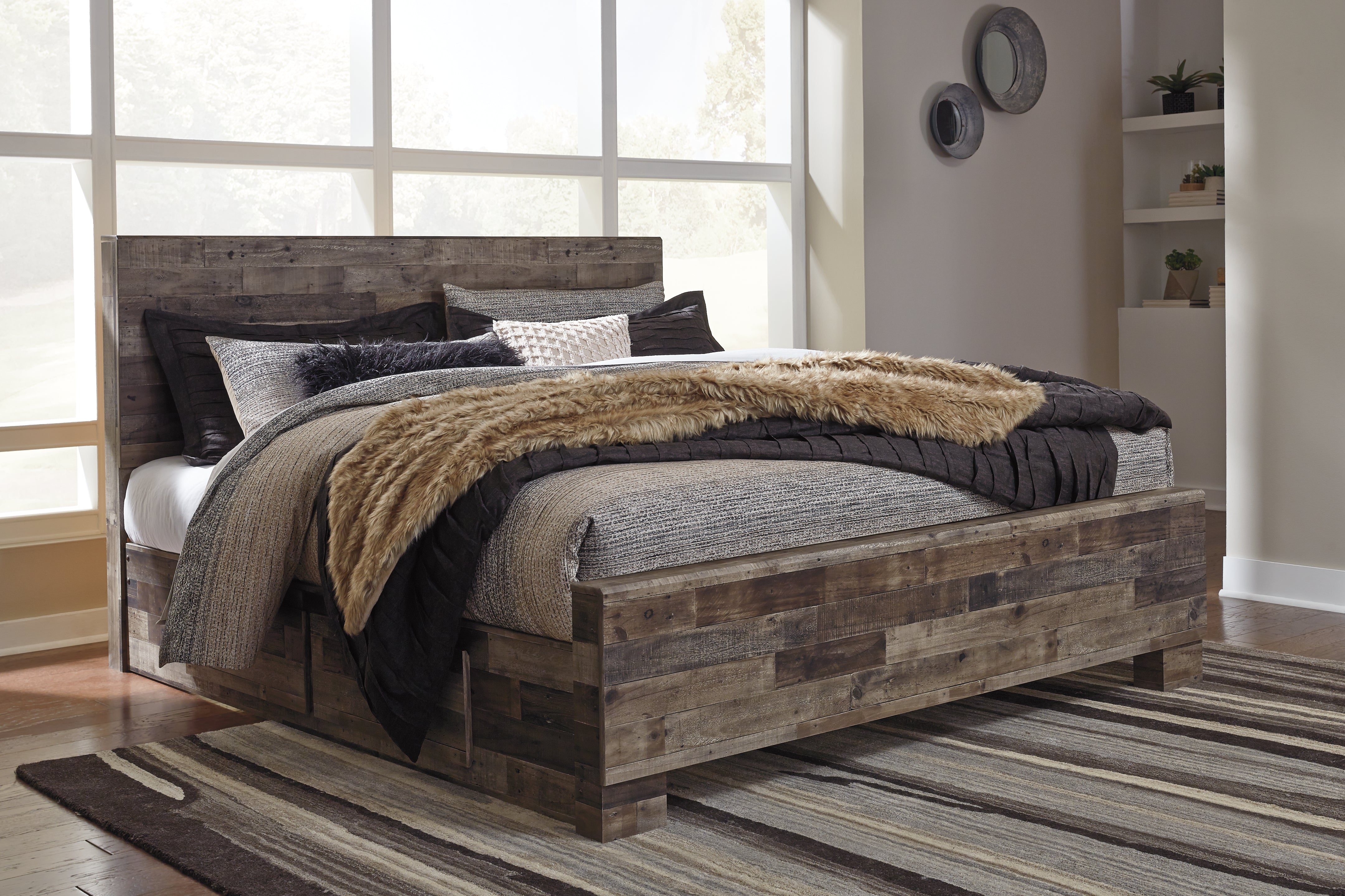 Warmstead Furniture - Ashley Furniture - Derekson Bedroom - Queen Panel Bed with 2 Side Storage / Multi Gray - B200B43