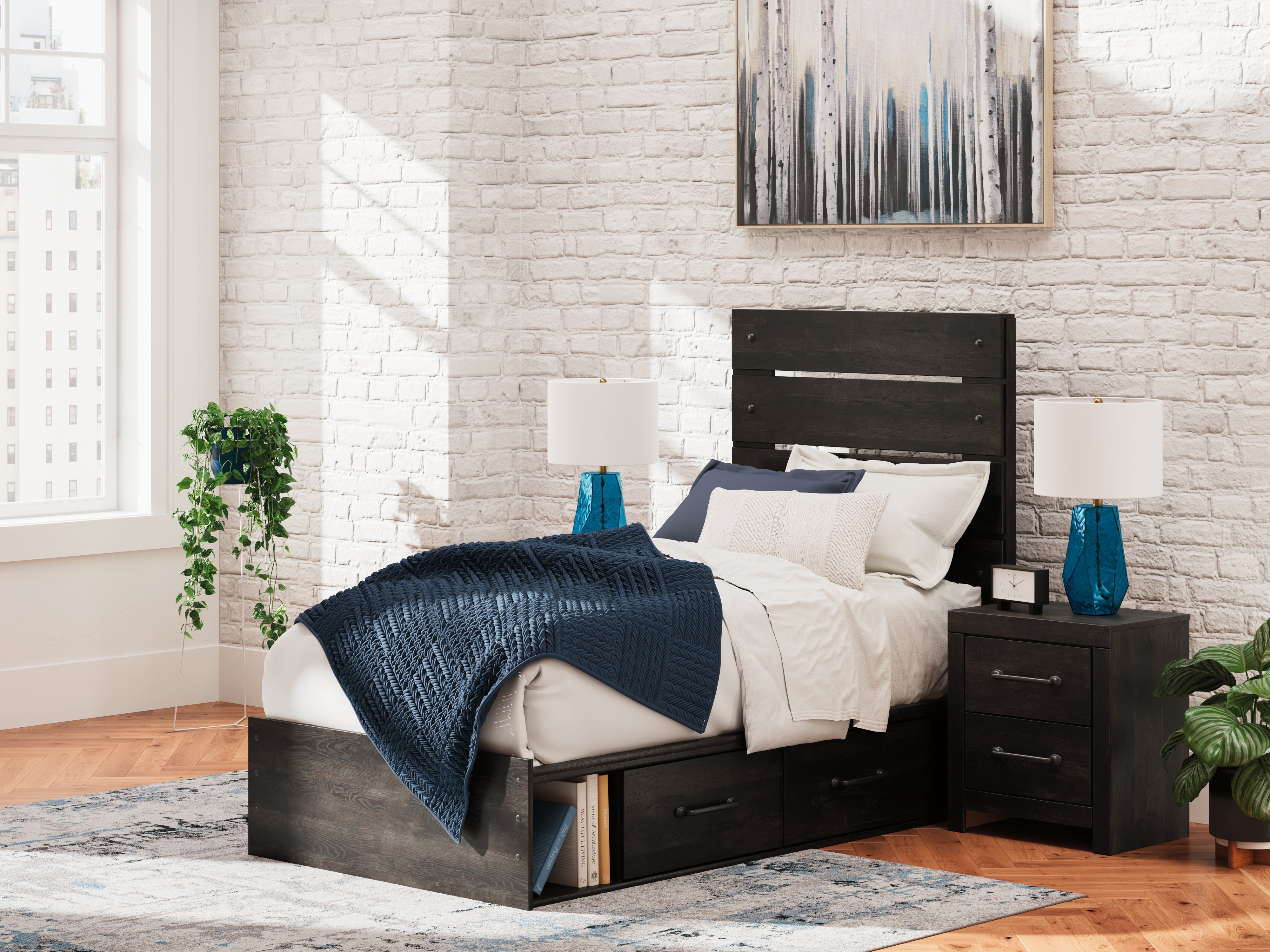 Warmstead Furniture - Ashley Furniture - Hollivern Bedroom - Twin Panel Bed with Storage / Dark Gray - PCB2108B18