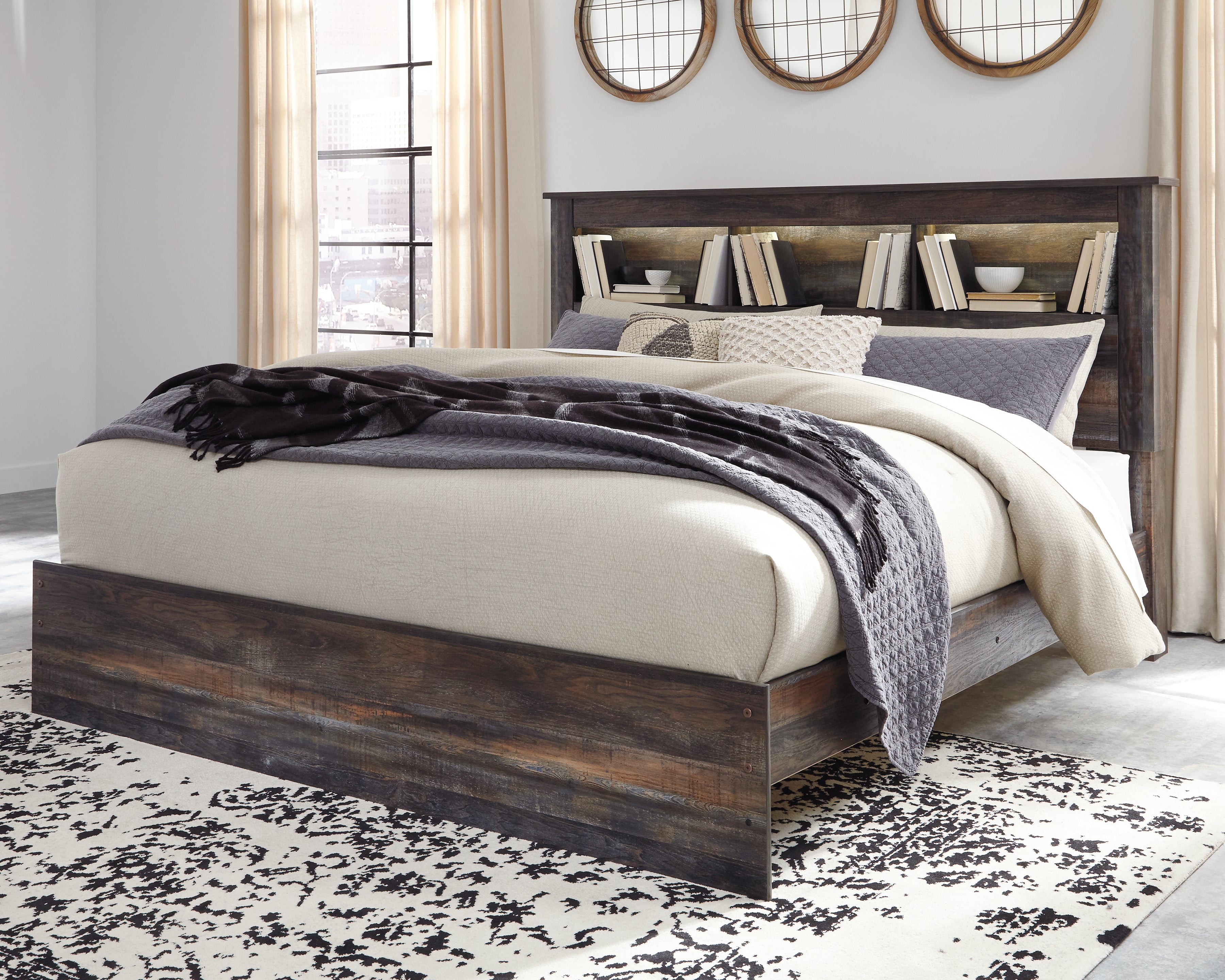 Warmstead Furniture - Ashley Furniture - Drystan Bedroom - King Bookcase Bed / Multi - B211B53